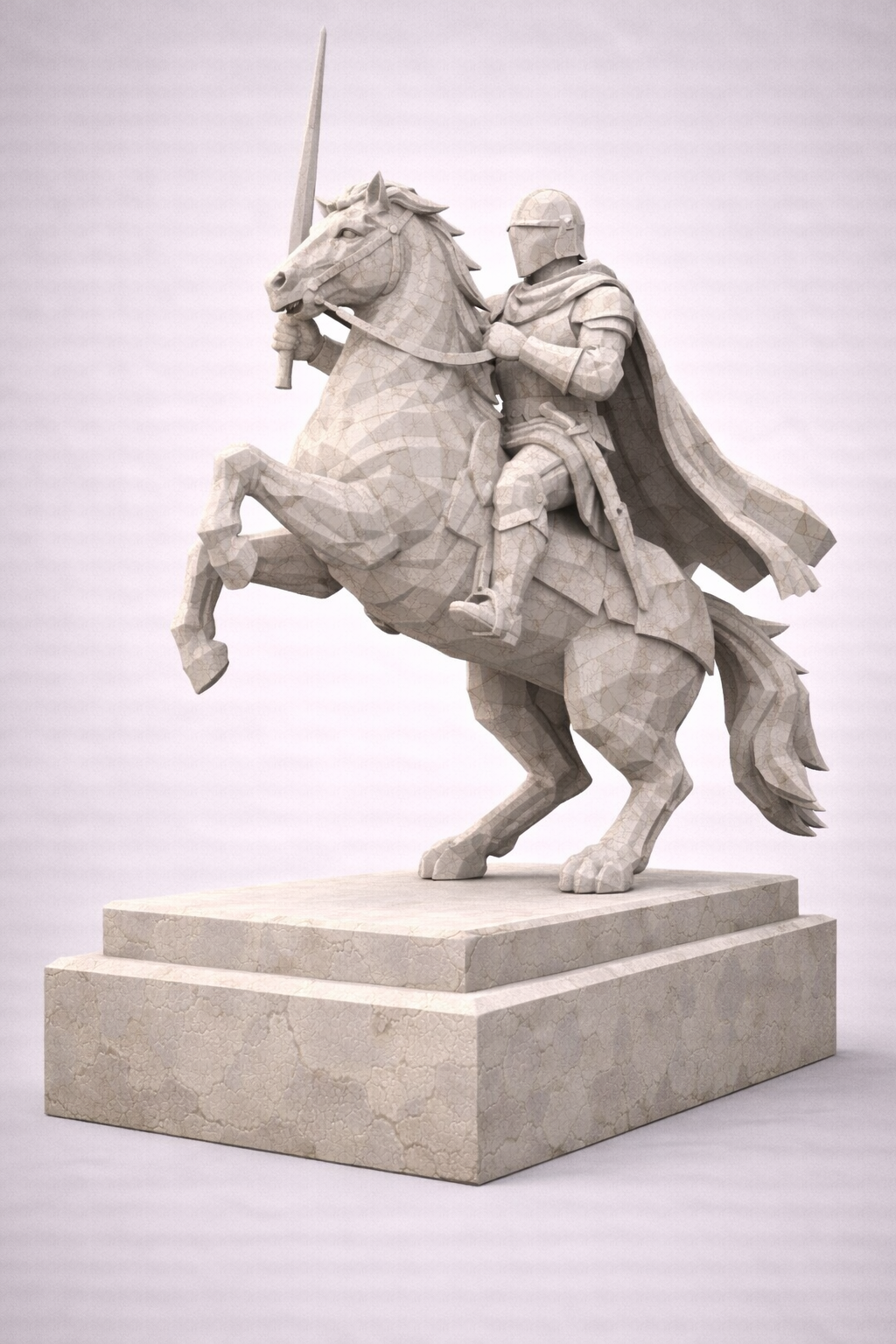 Knight on a Horse Statue Low Poly