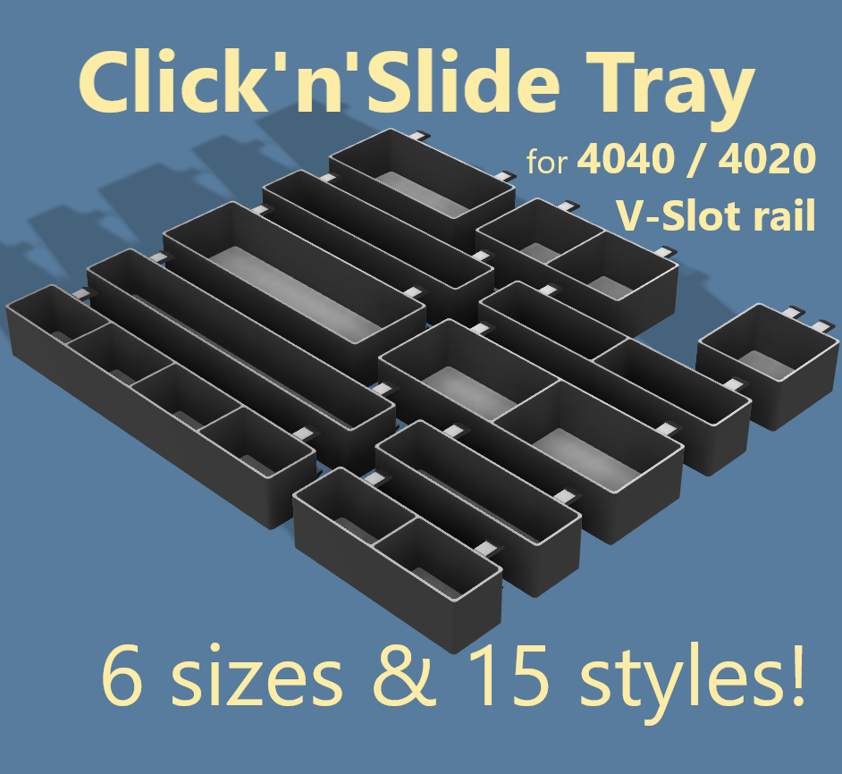 Click'n'Slide Tray for 4040 / 4020 V slot extrusion rail (e.g. for Neptune Series or Ender Series)