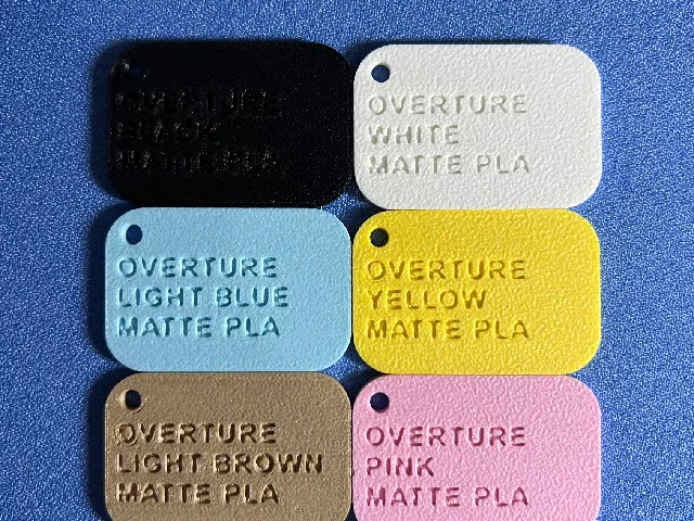 Matte Overture PLA swatches