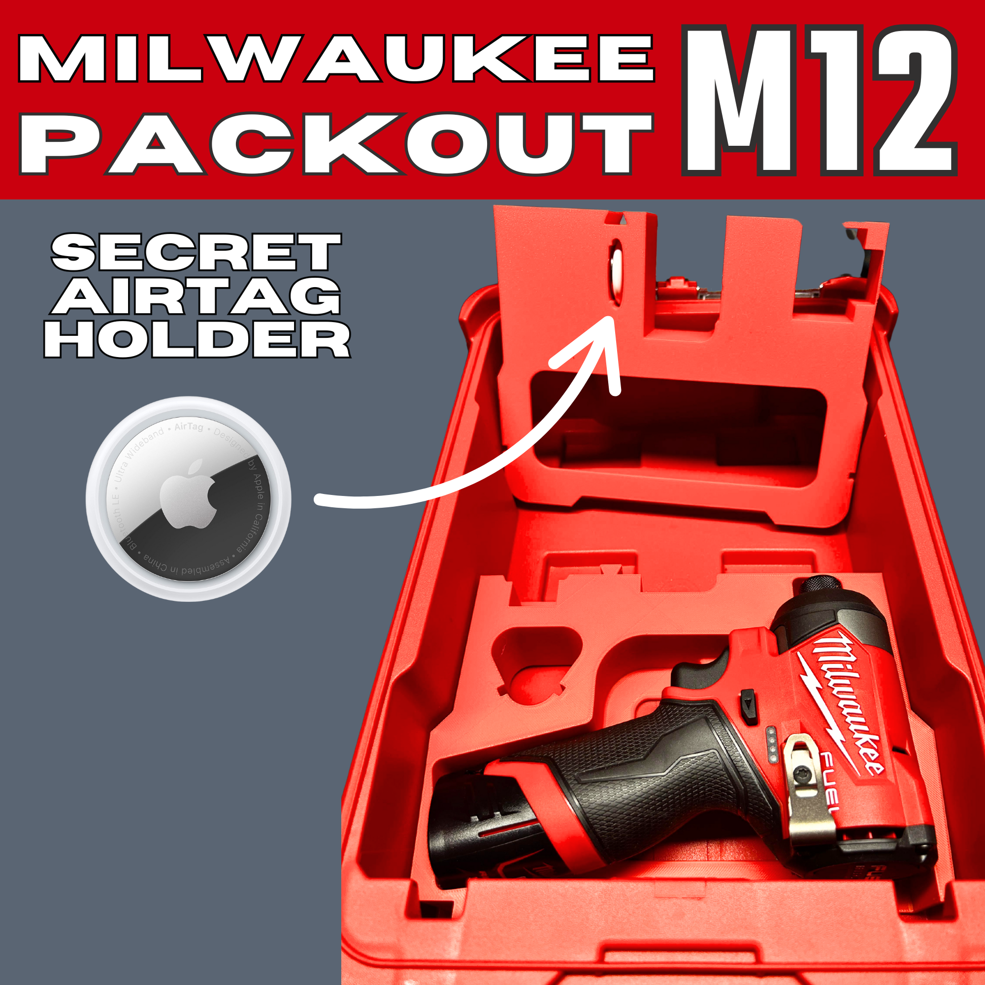 Milwaukee Packout Insert - M12 Impact & Drill - Batteries & Airtag