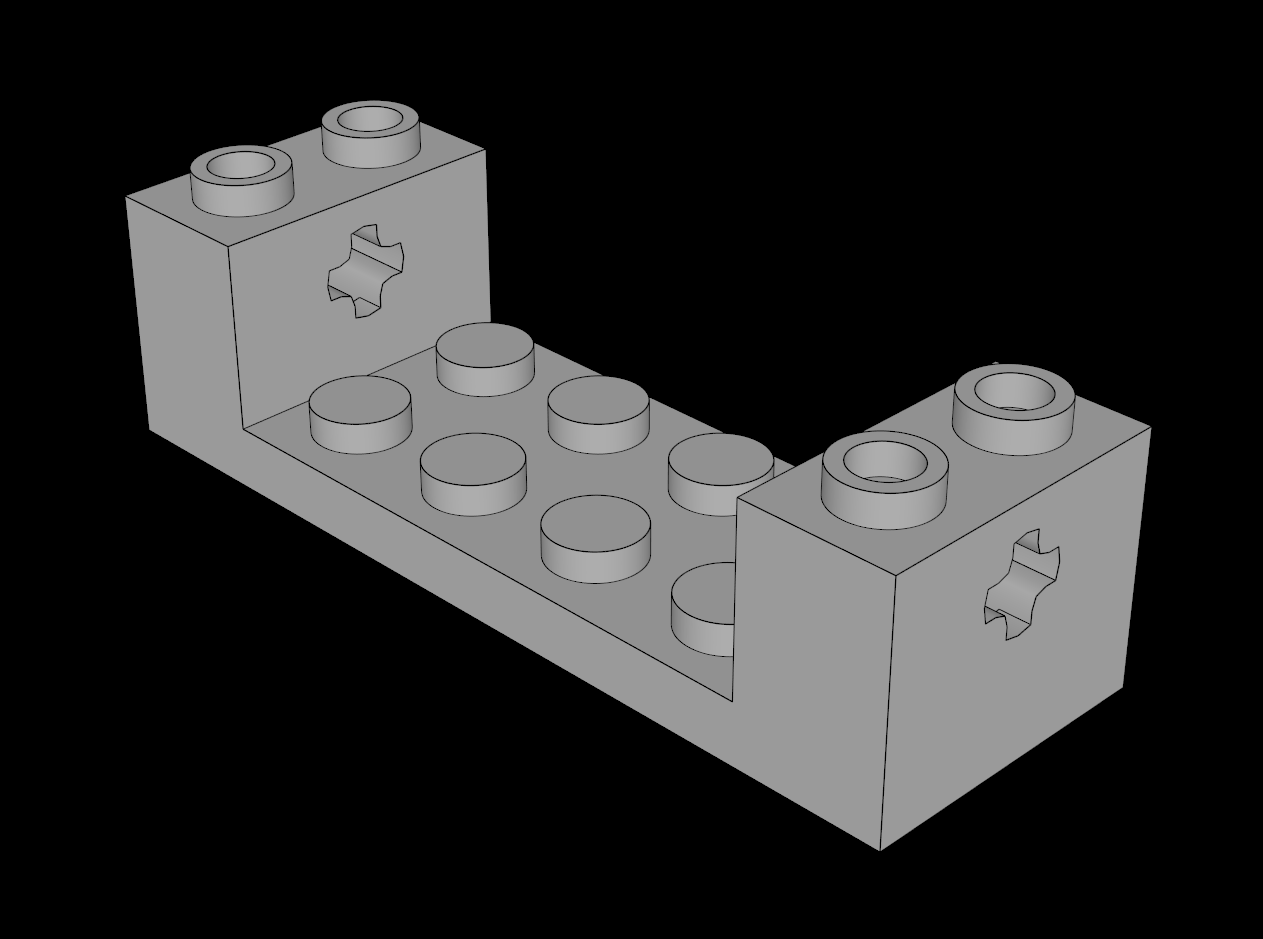 Lego Compatible (3668.dat) Plate  2 x  6 with Side Bricks  1 x  2 x  1.333 with Axlehole with Underside Ridges
