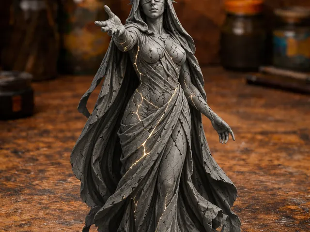Blindfolded Stone Goddess Statue