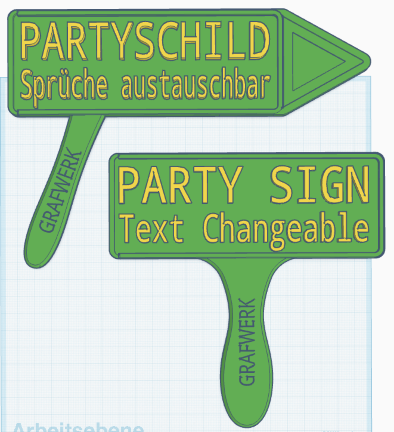 Customizable Party Sign – 3D Printable Handheld Prop (Anpassbares Partyschild – 3D-druckbares Handrequisit)