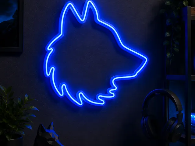 Wolf Face Neon Sign 3D STL | LED Wall Art