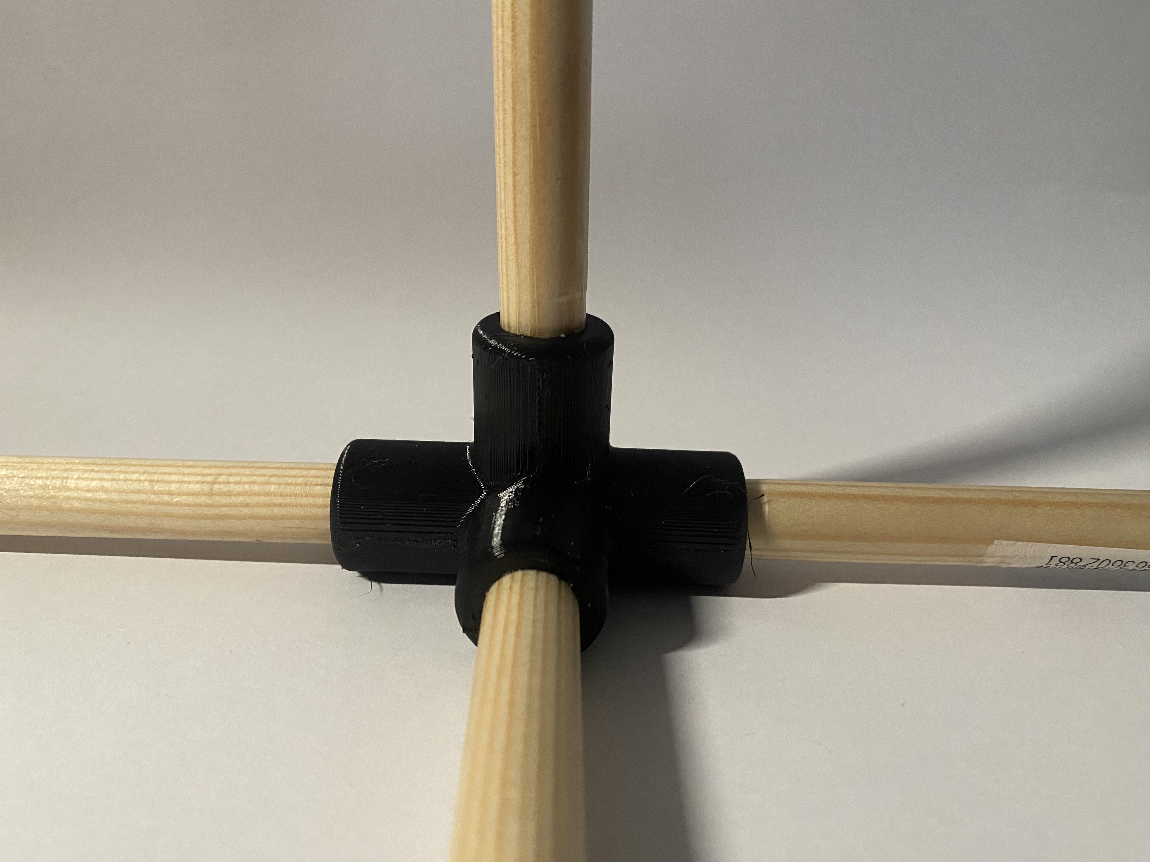 Four way tube connector joint 12mm diameter, 90° angle