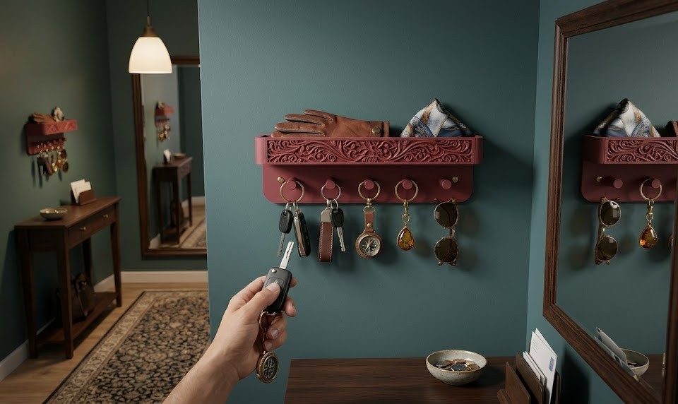 Ornate Entryway Key Organizer & Wall Shelf