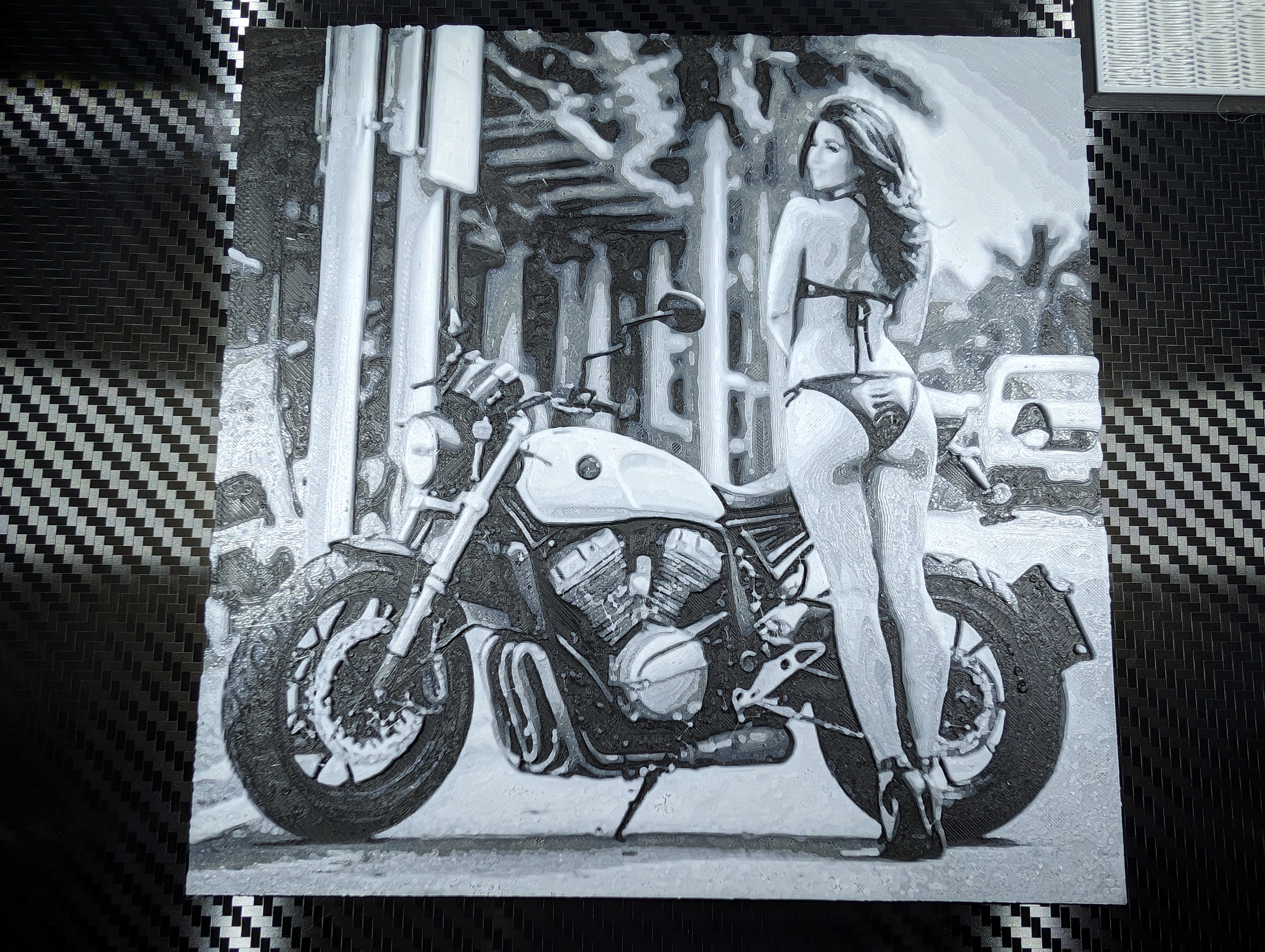 Model in bikini with motorbike - Hueforge