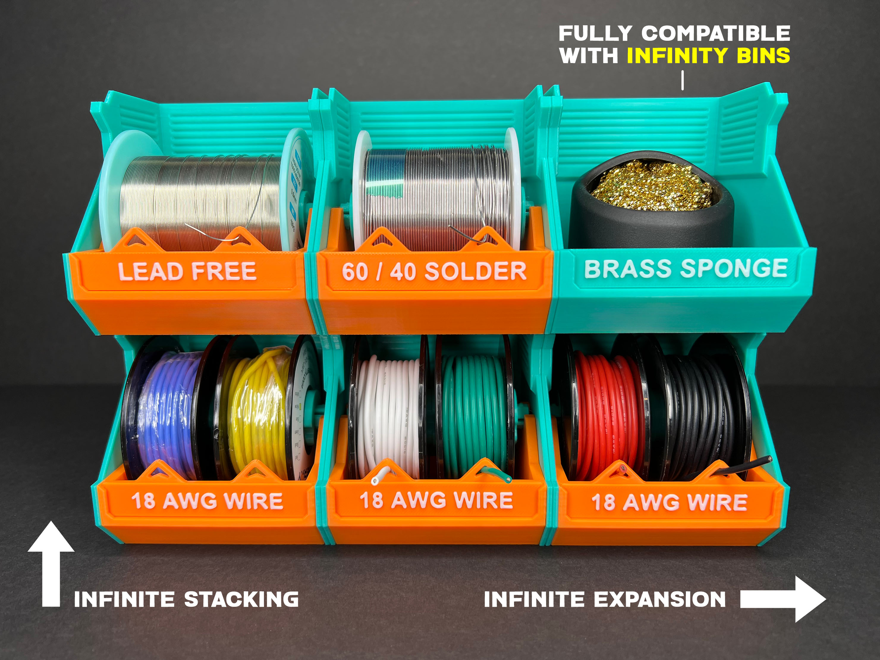 Infinity Spool Holders Stackable Storage Containers Wire Solder