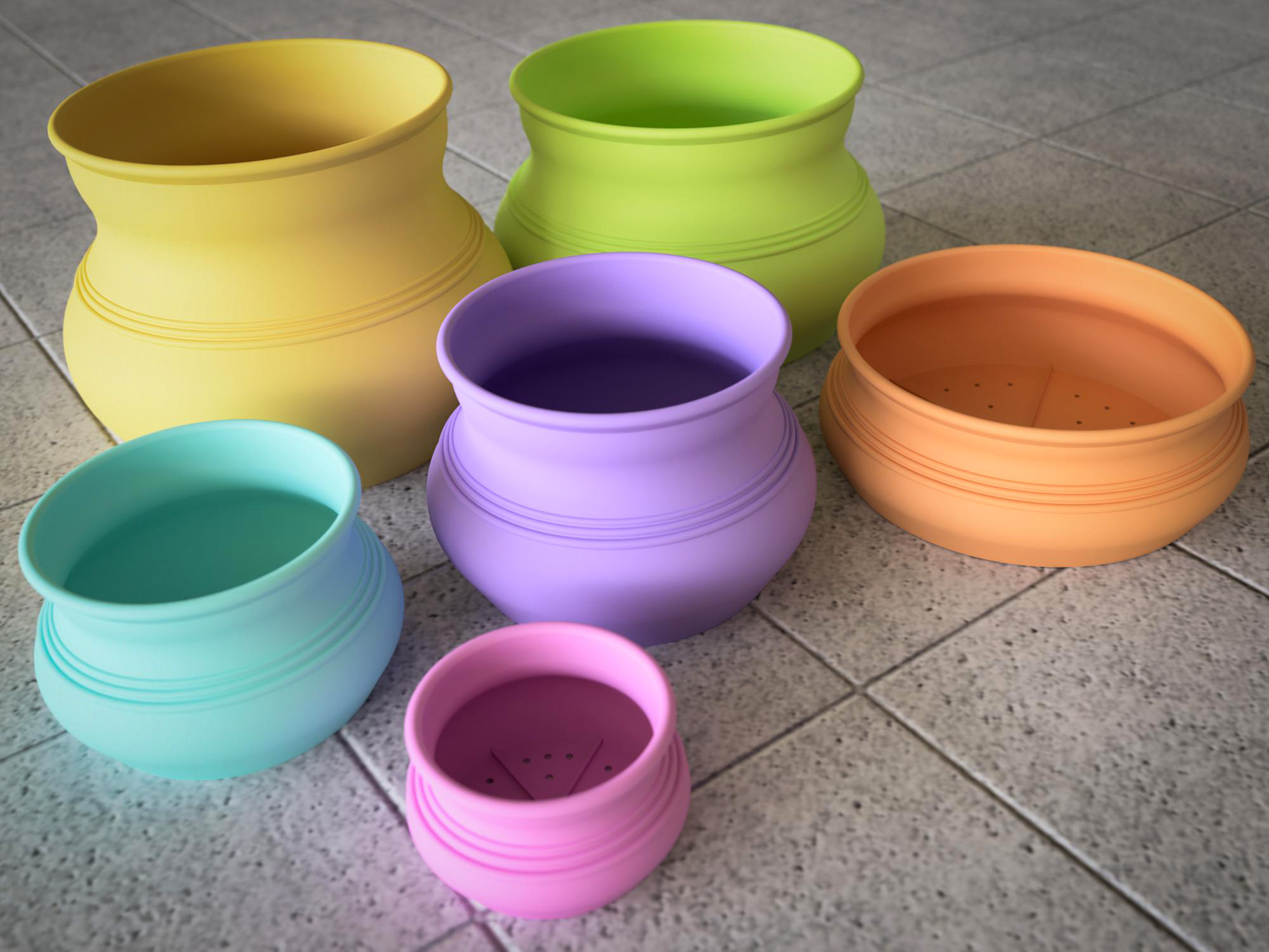 Classic Curved Flower Pot with Three Decorative Lines in Various Sizes