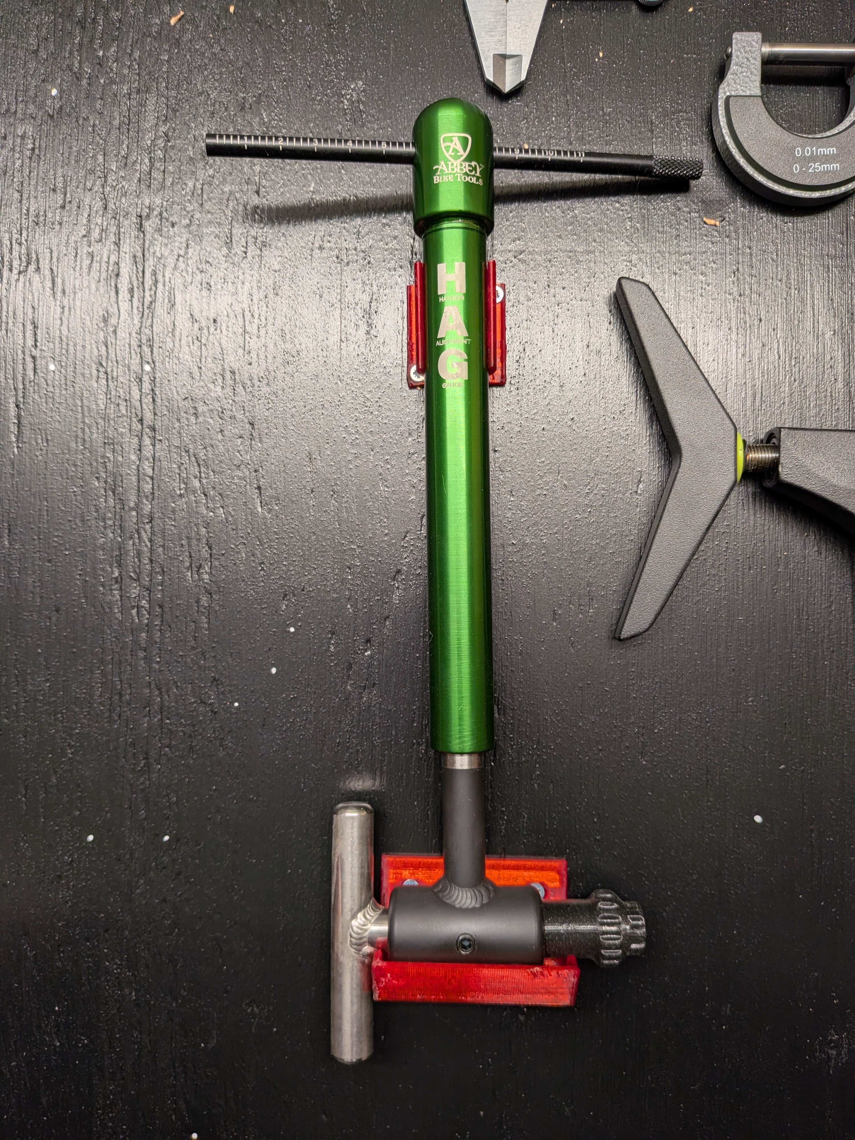 Wall-mount screw-in holder for Abbey HAG derailleur alignment tool