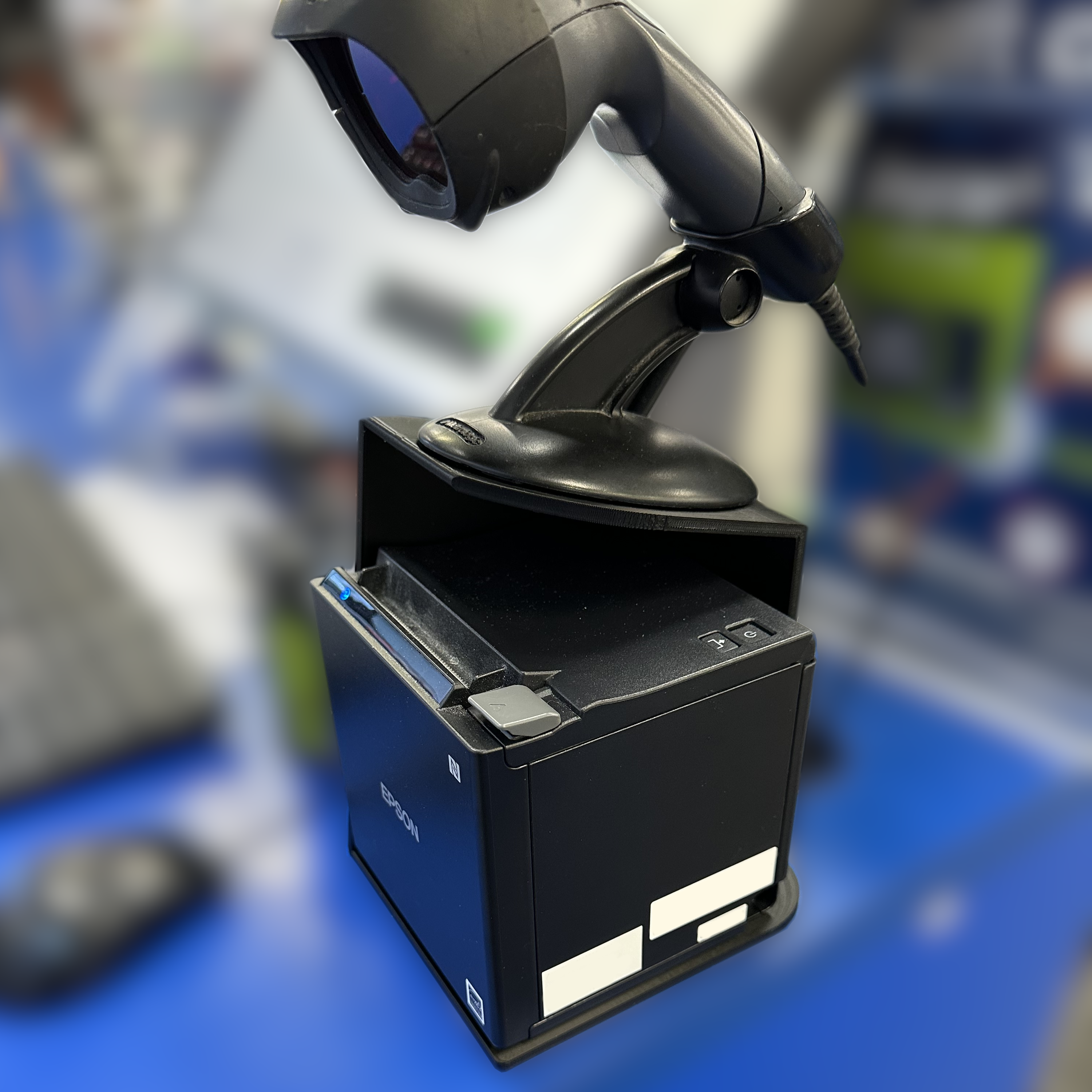 Receipt printer and barcode scanner holder