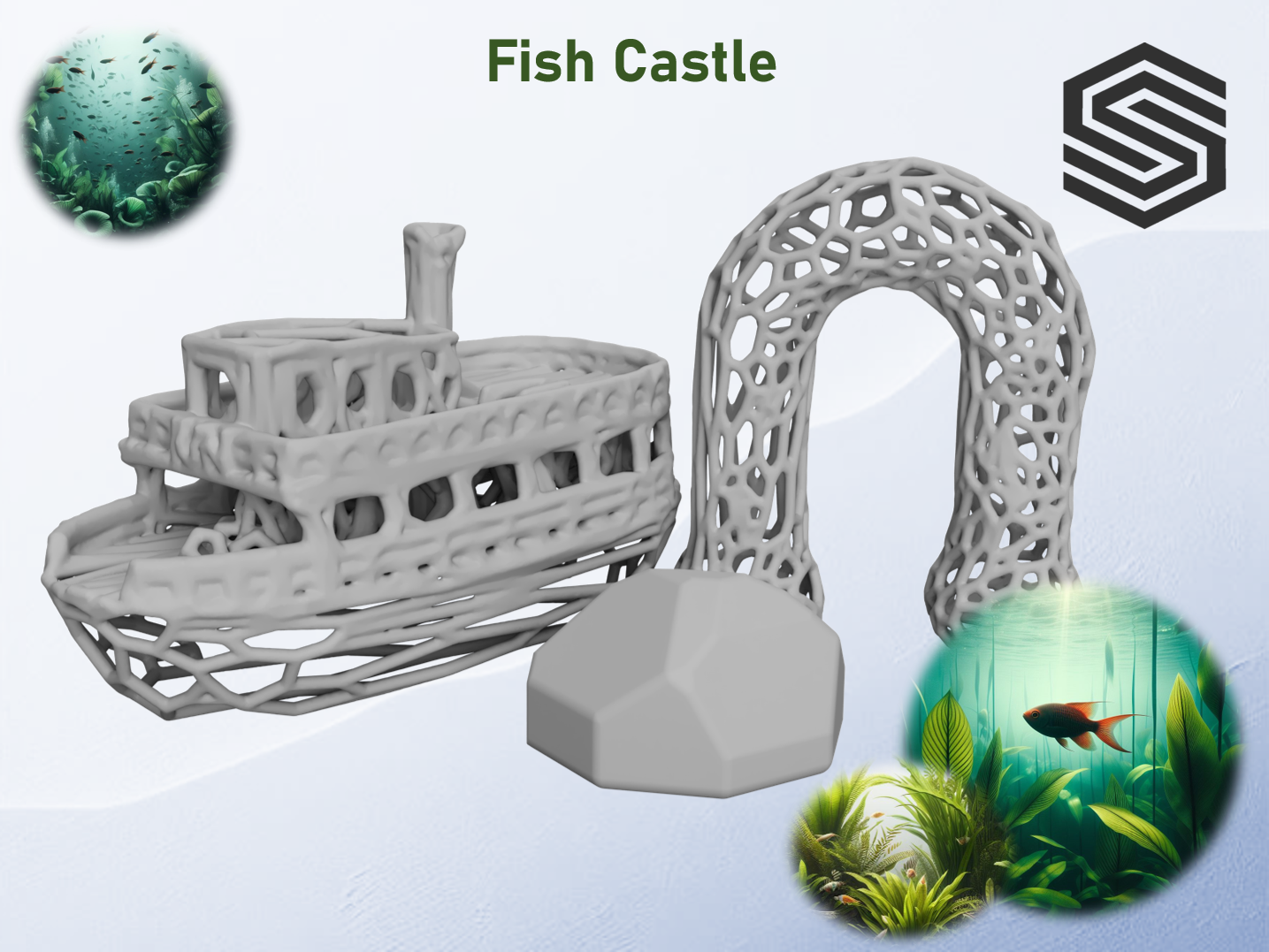 Voronoi (Sunken) Ship + Arch + Stone Set | Decoration 3D model thumbnail