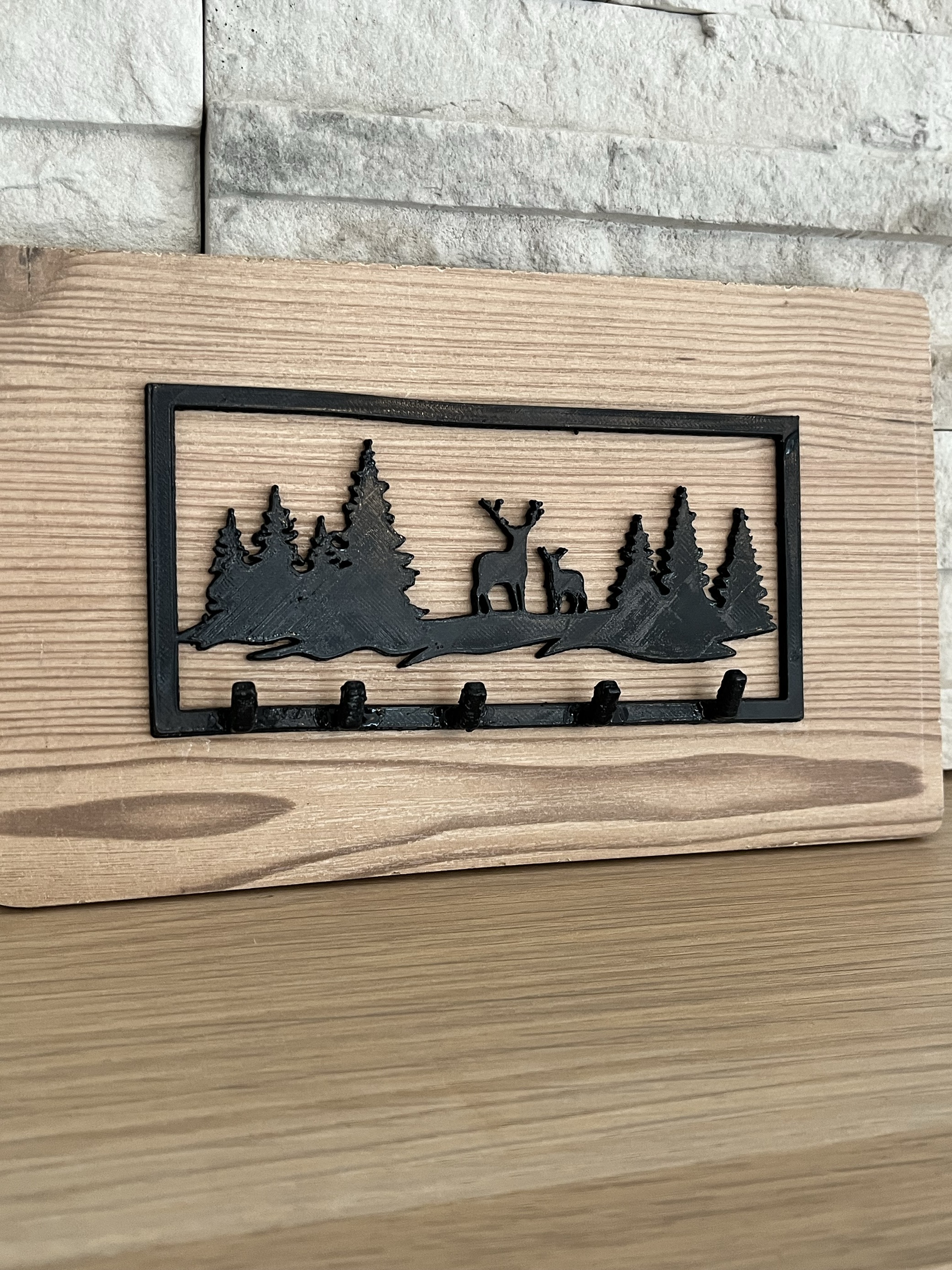 Lwenki Schlüsselhalter Wandhalterung Mit Ablage - 7 Haken, Kiefernholz, Für Schlüssel, Post & Brillen