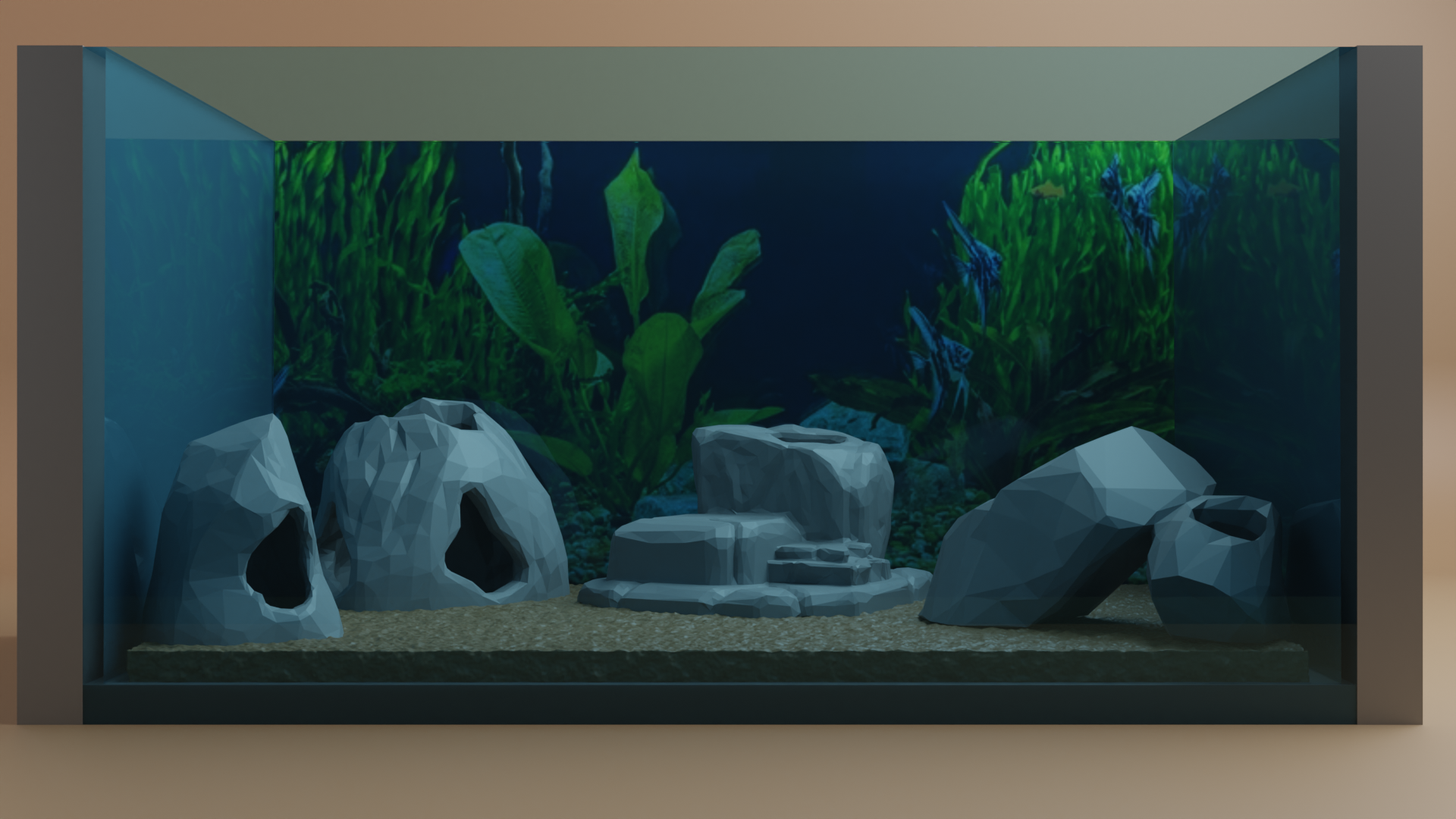 Low poly rock pack for aquarium with hiding spots (Supportless)