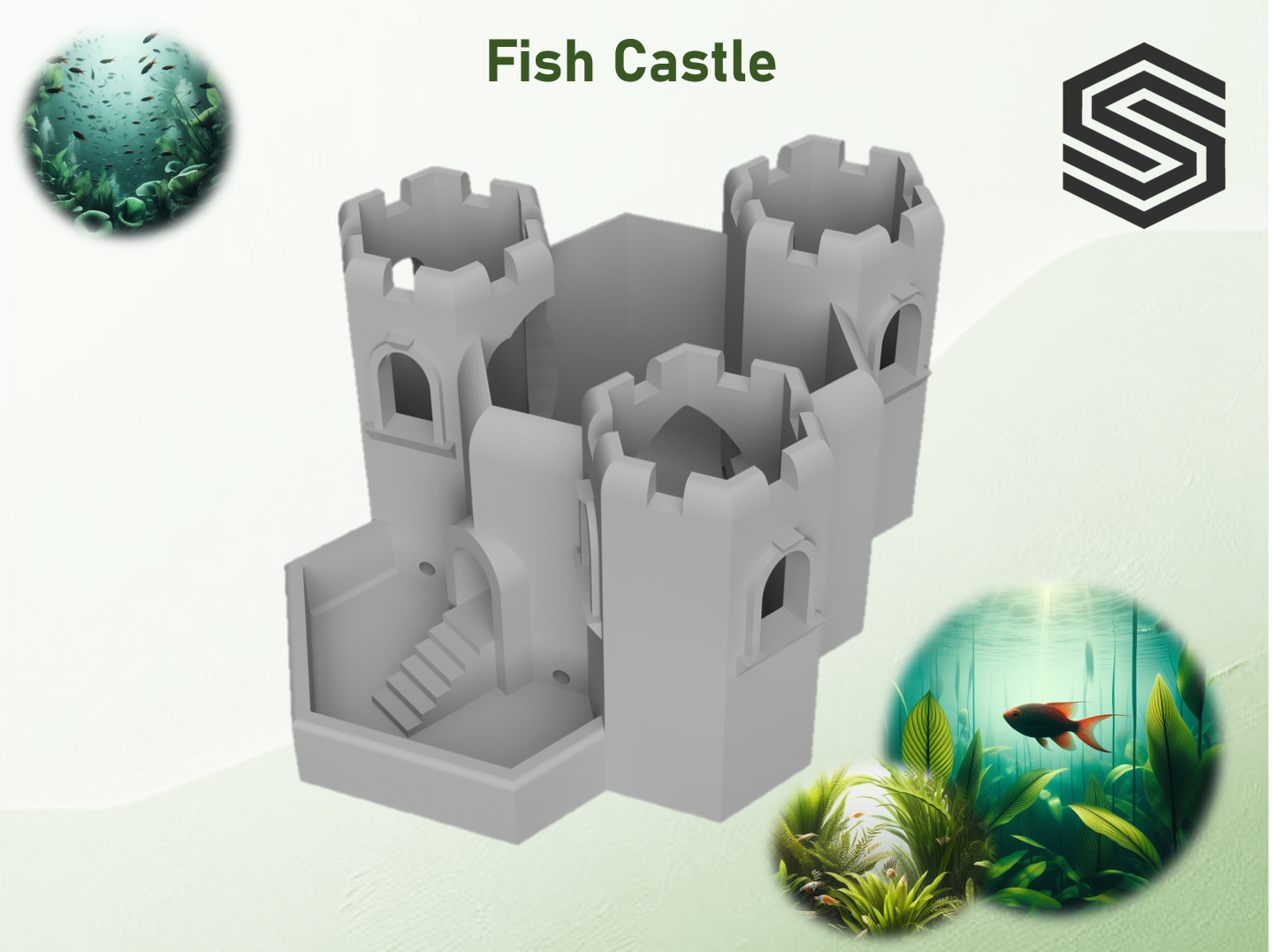 A Fish Tank Castle With Swim Through Windows + Doors 3D model thumbnail