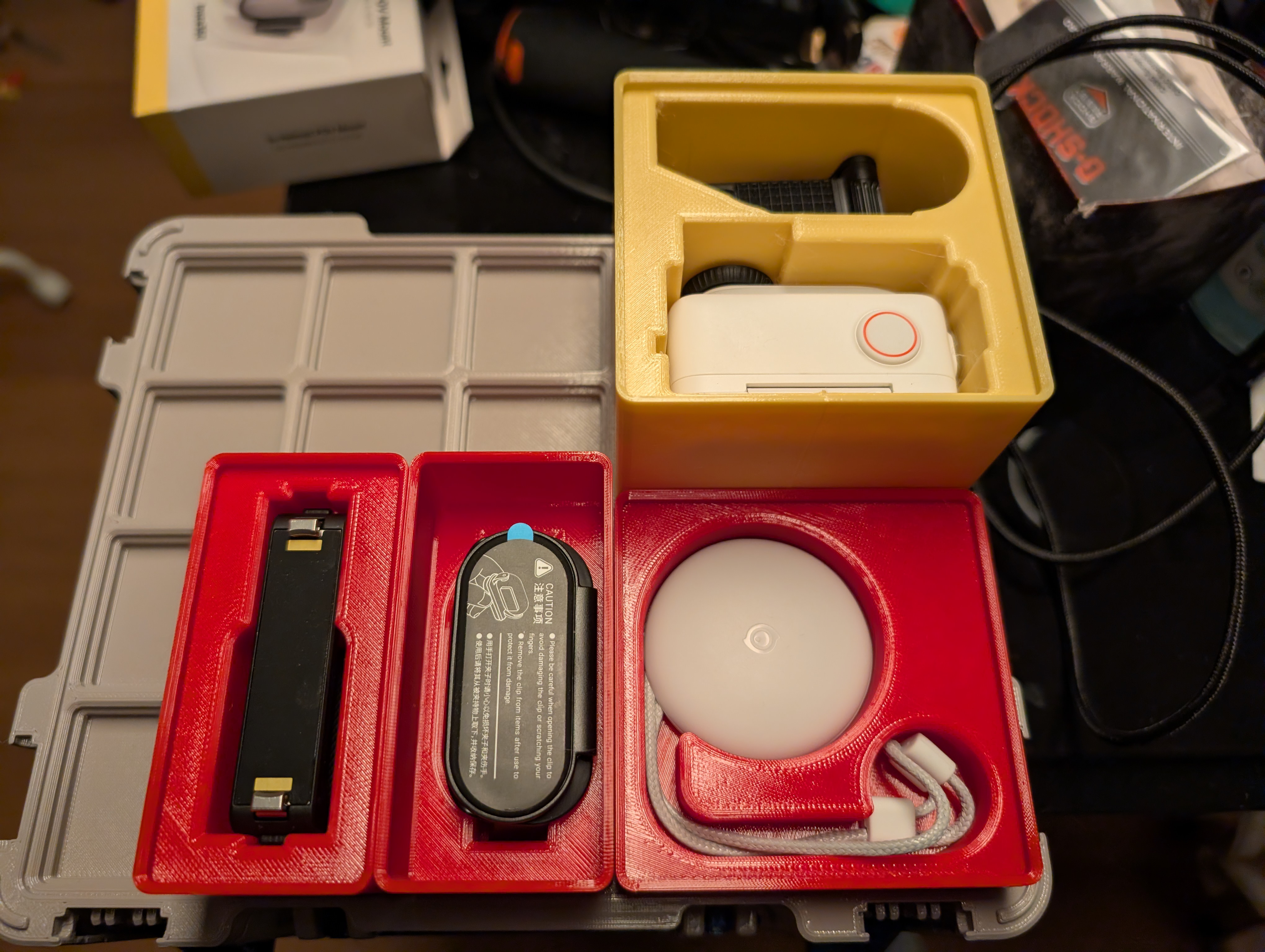 Gridfinity bins for insta360 Go3s and accessories