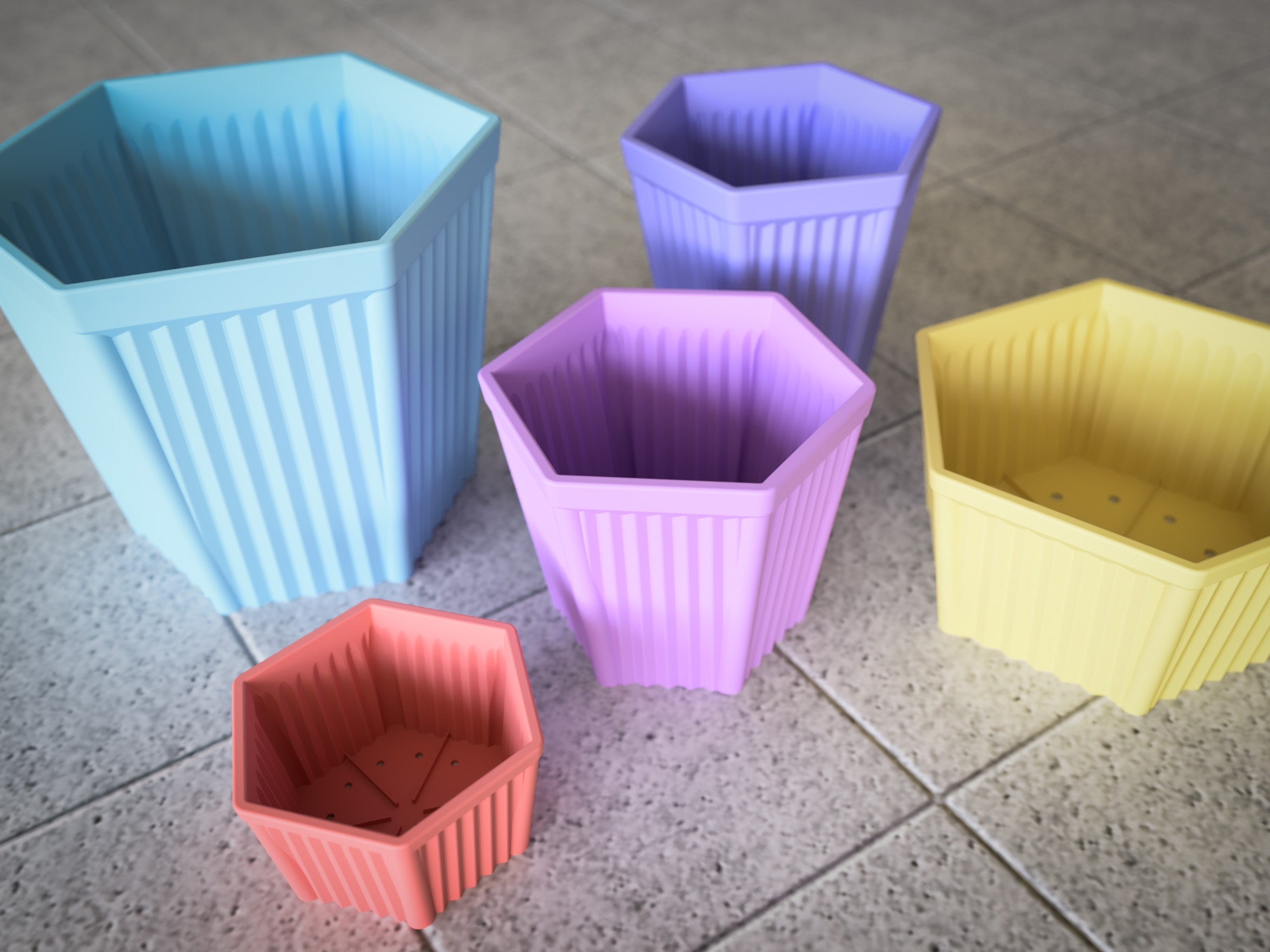 Hexagonal Flower Pot with Vertical Stripes in Various Sizes