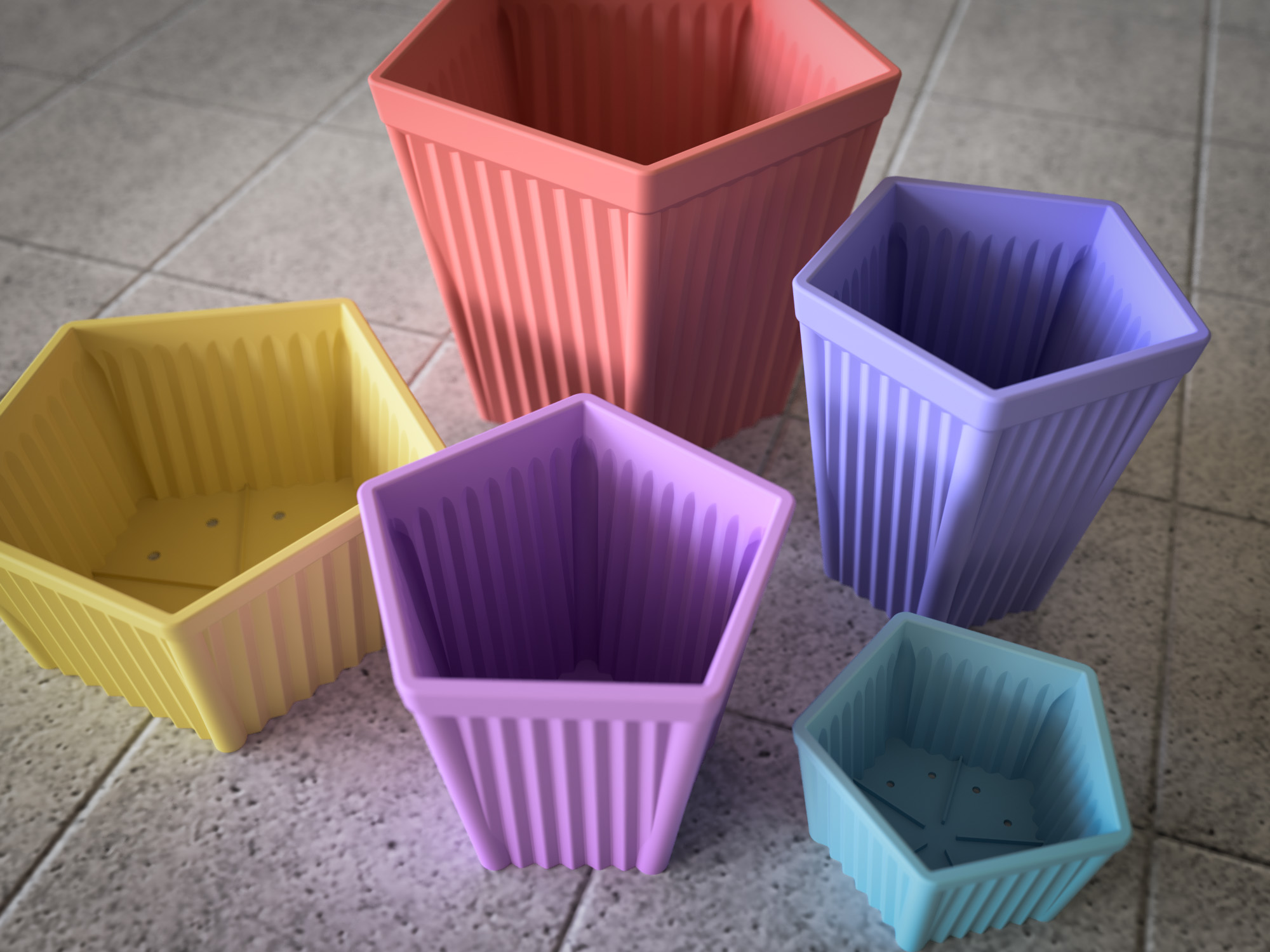 Pentagonal Flower Pot with Vertical Stripes in Various Sizes