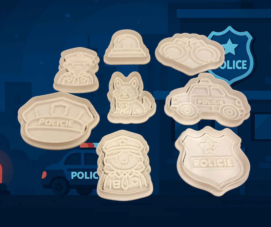 Police Cookie Cutter & Stamp Set (8 pcs)