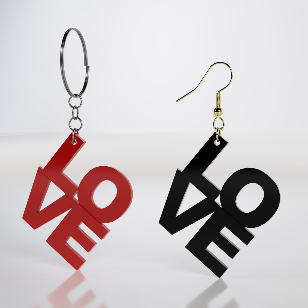 Square love text earring pendant keychain