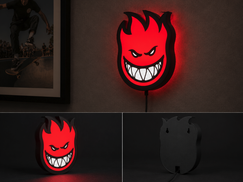 Spitfire Skateboarding 80s 90s LED Light Box | Multi-Color 3D Printable STL