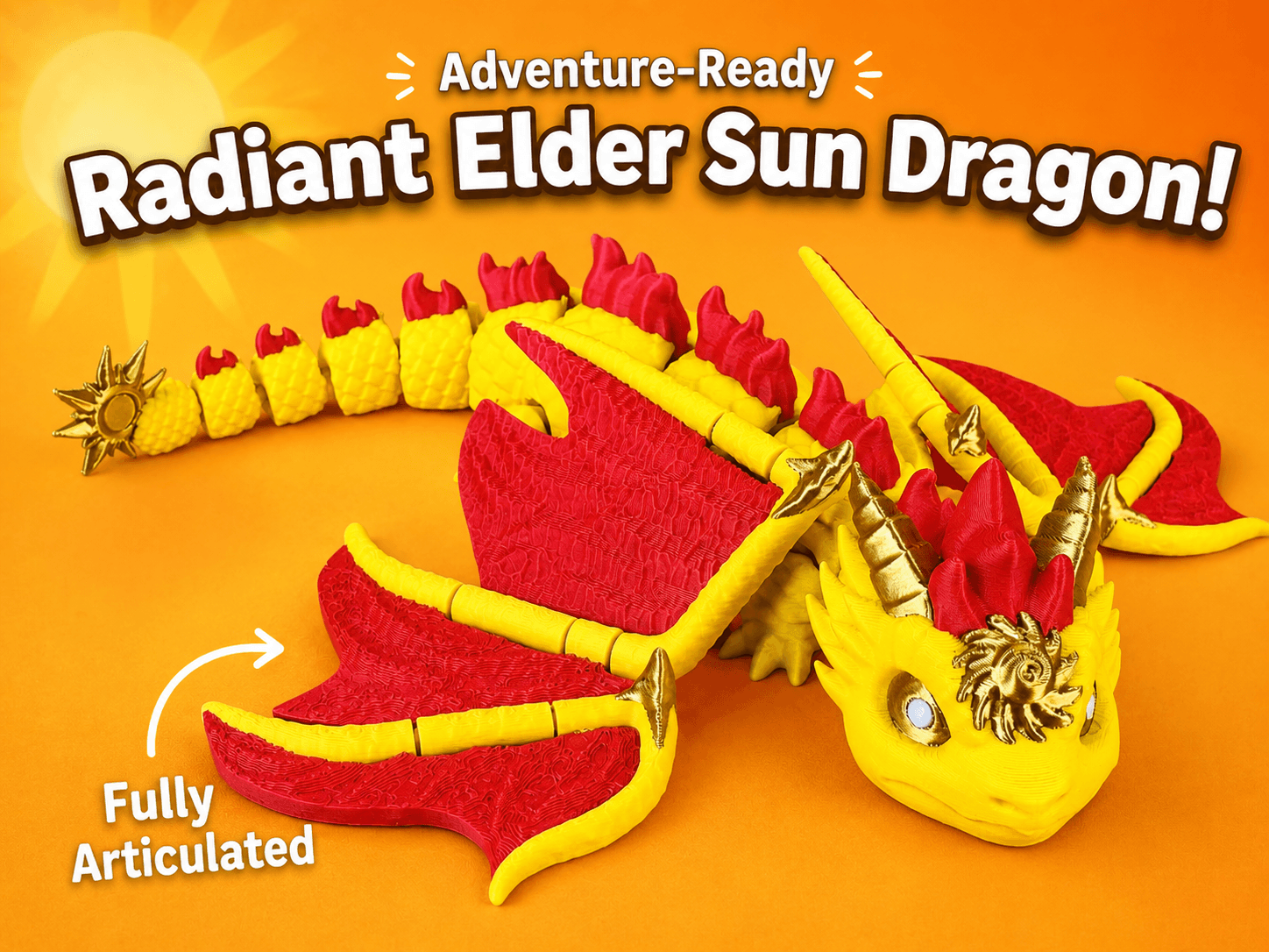 Elder Sun Dragon - Articulated Dragon Figure | Print-in-Place | No Supports