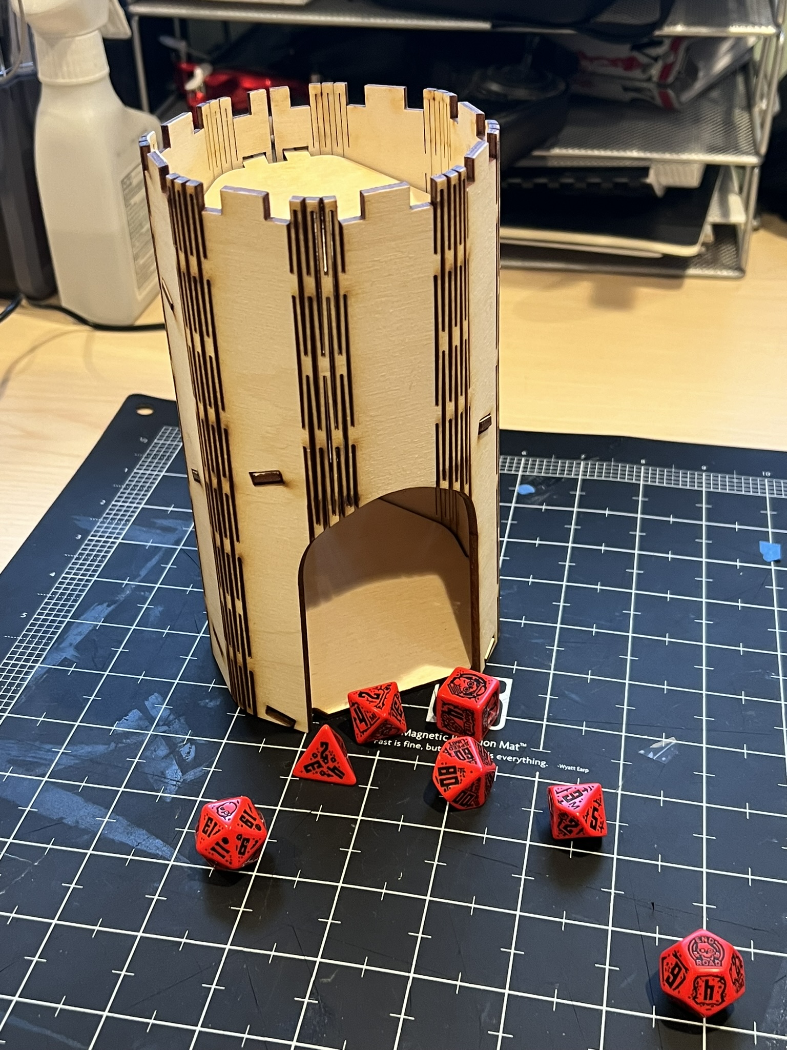 Laser cut Flat-Pack Living Hinge Dice Tower