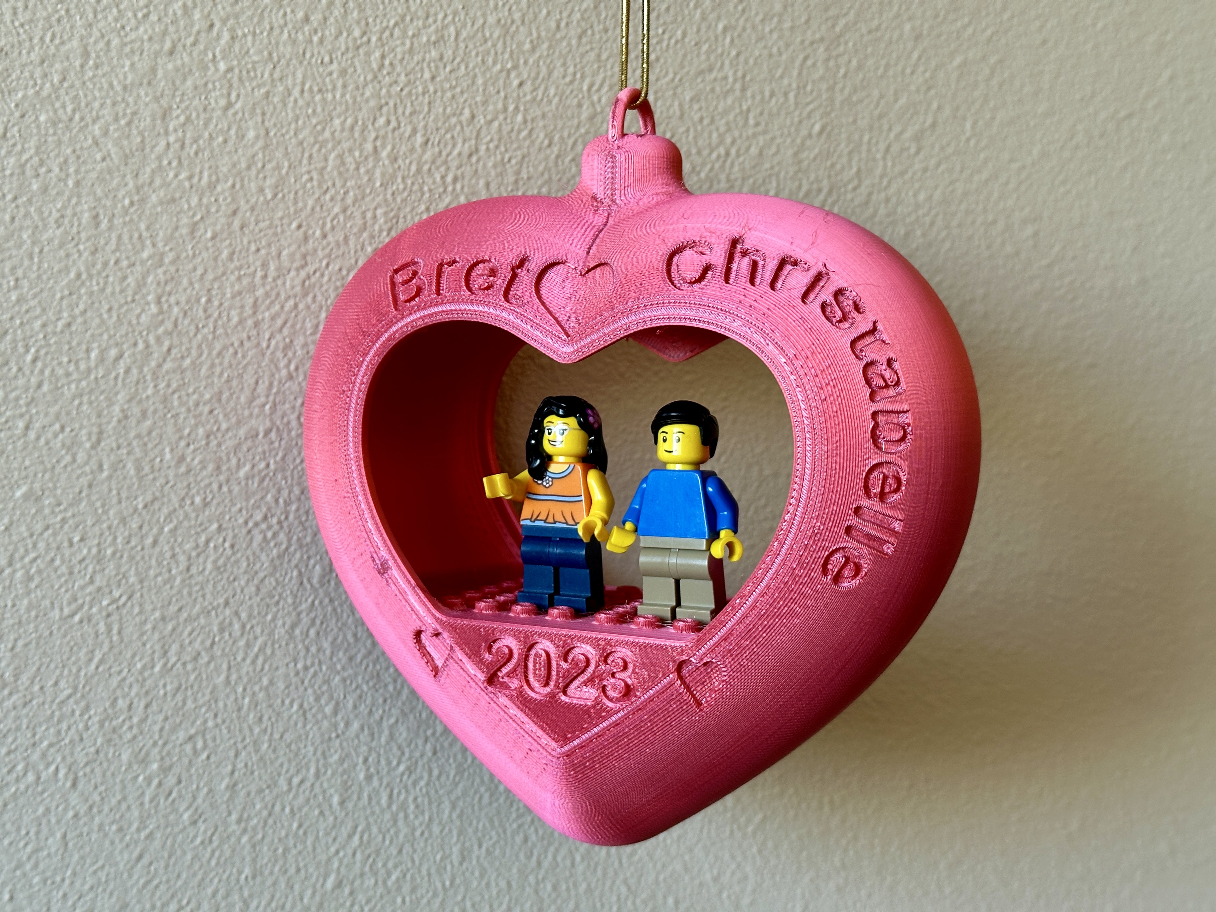 Heartshape Lego mini figure hanging ornament