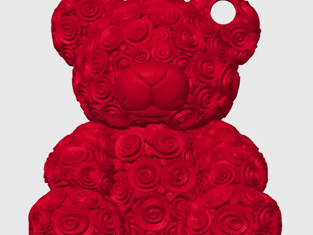 Rose Bear Figurine – 3D Printed Decorative Model (Keychain & Standard Versions)