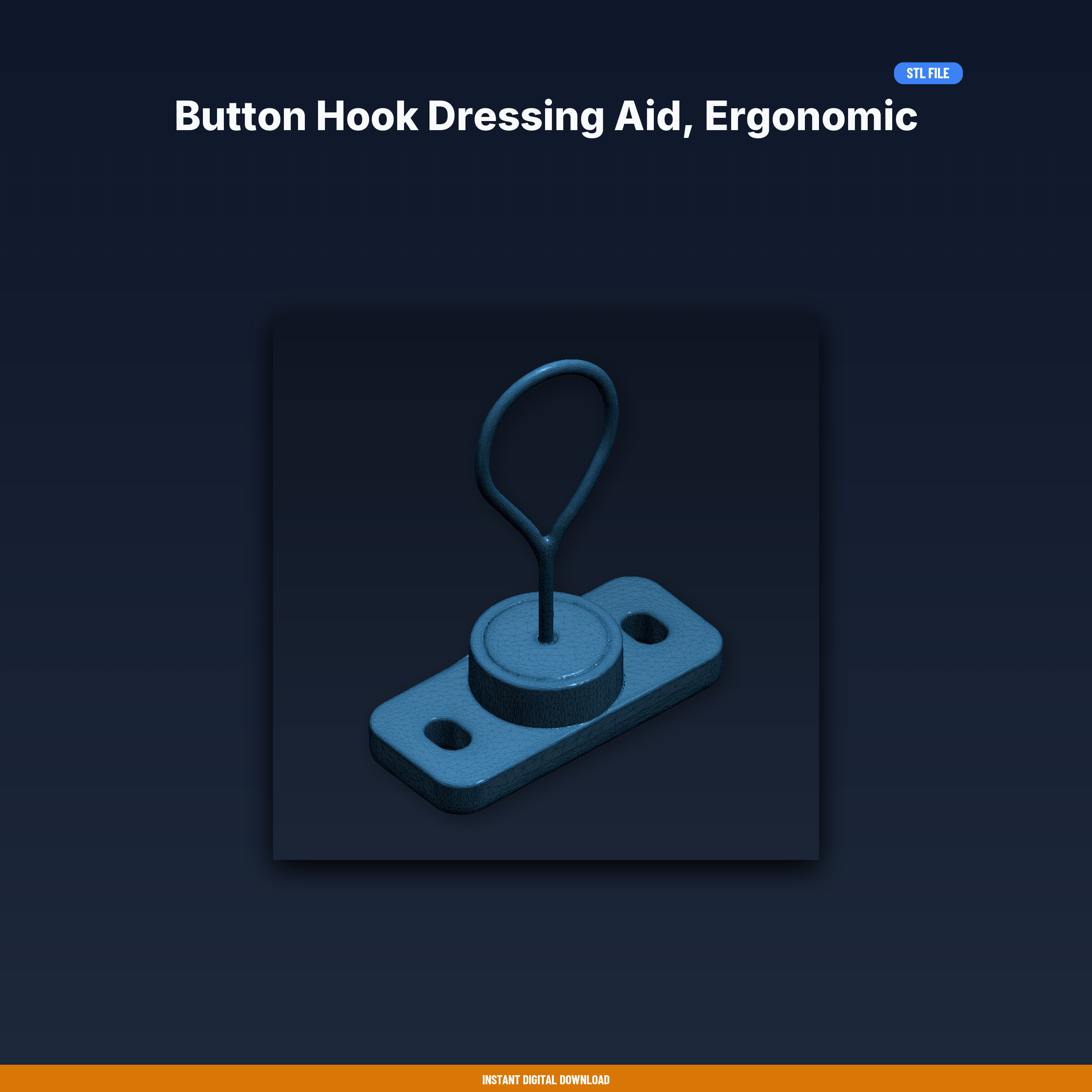 Button Hook Dressing Aid, Ergonomic Handle, Wire Hook For Buttons, - 3D Printable STL File