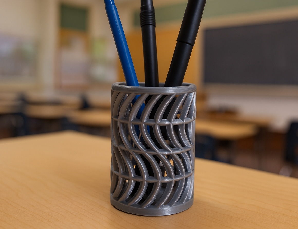 Wavy Lattice Open Frame Strong Pen Holder - Elegant home & office decor