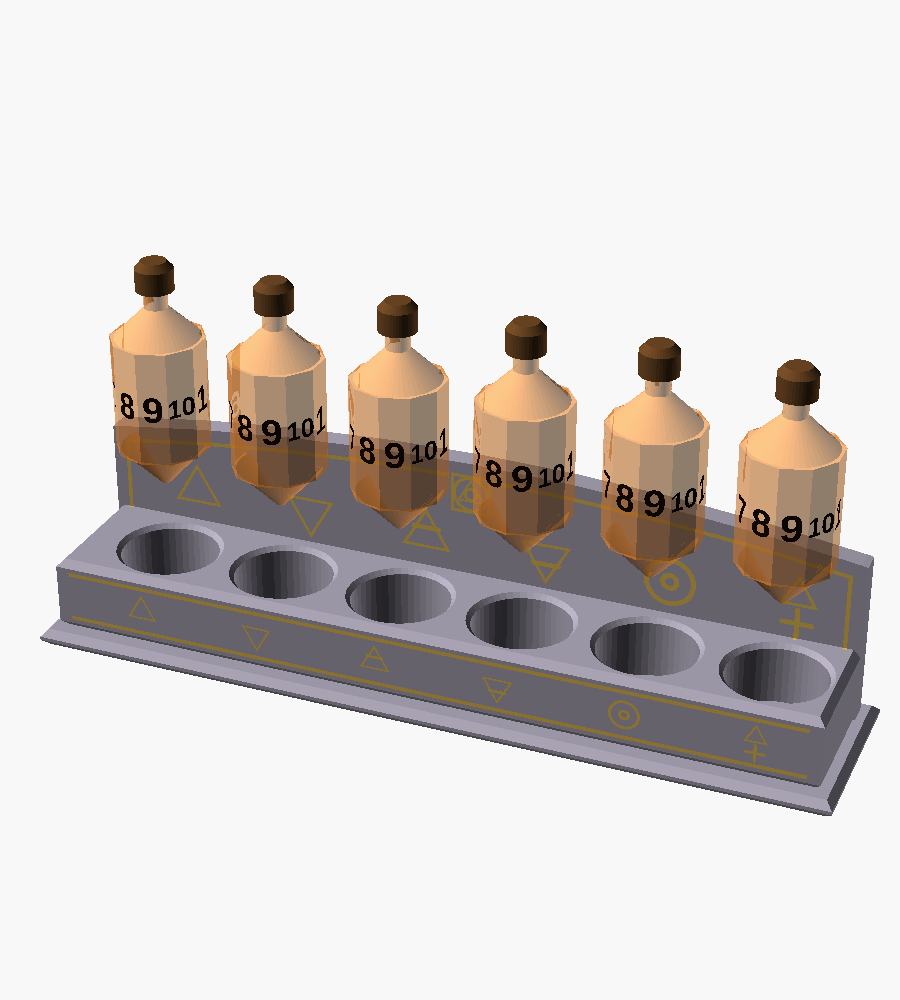 Potion-Vial Dice — Rolling d10 / d100 + Apothecary Display Stand (OpenSCAD)