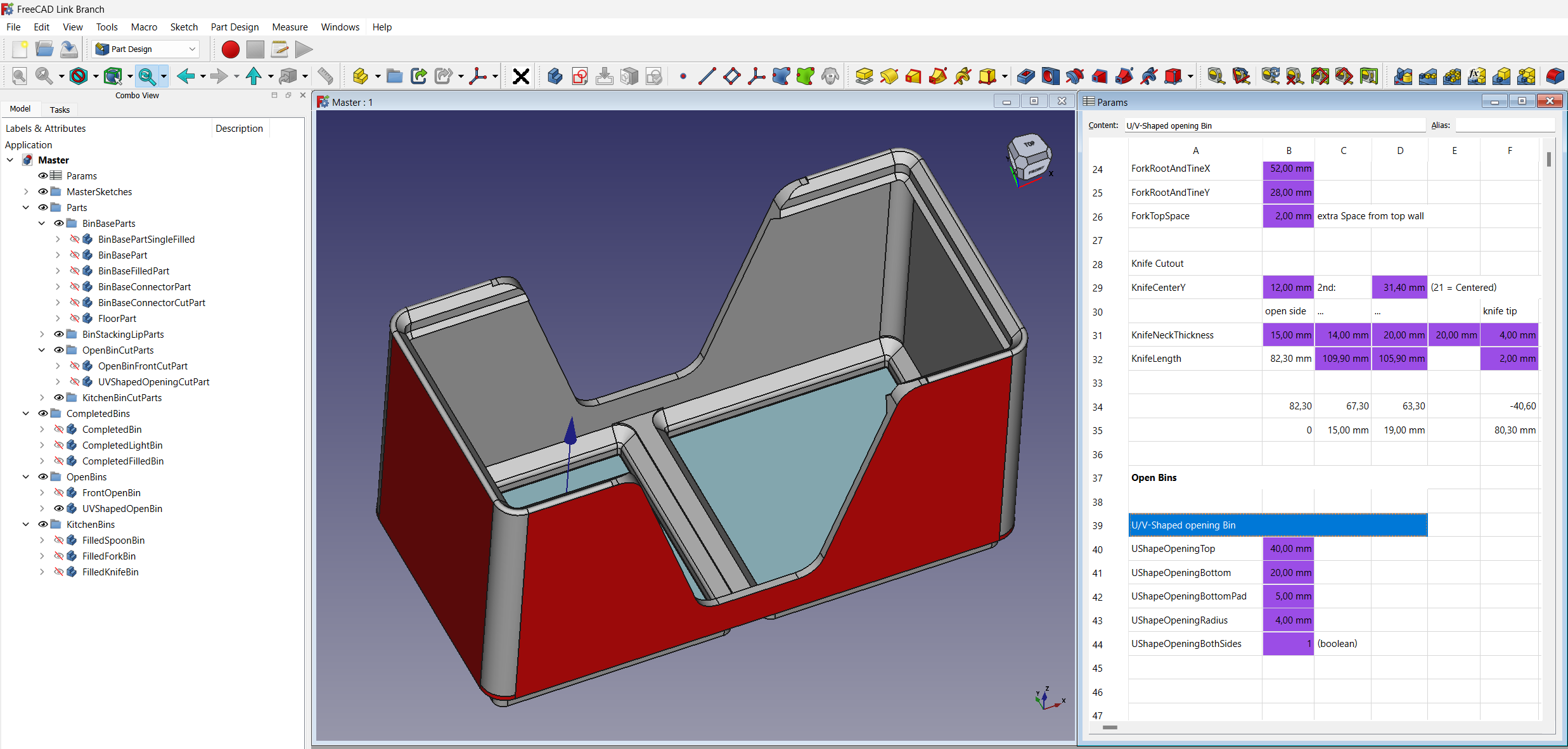 Gridfinity parametric Bins for my Kitchen Drawer (GridfinityFreeCAD