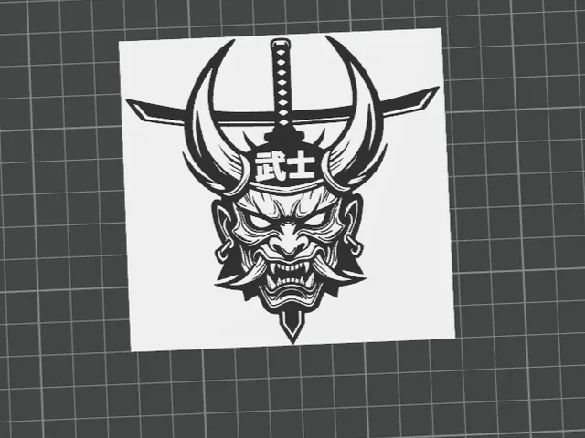 Japanese Samurai Demon Wall Panel - Oni Mask Katana Art - 3D Printable - Scalable
