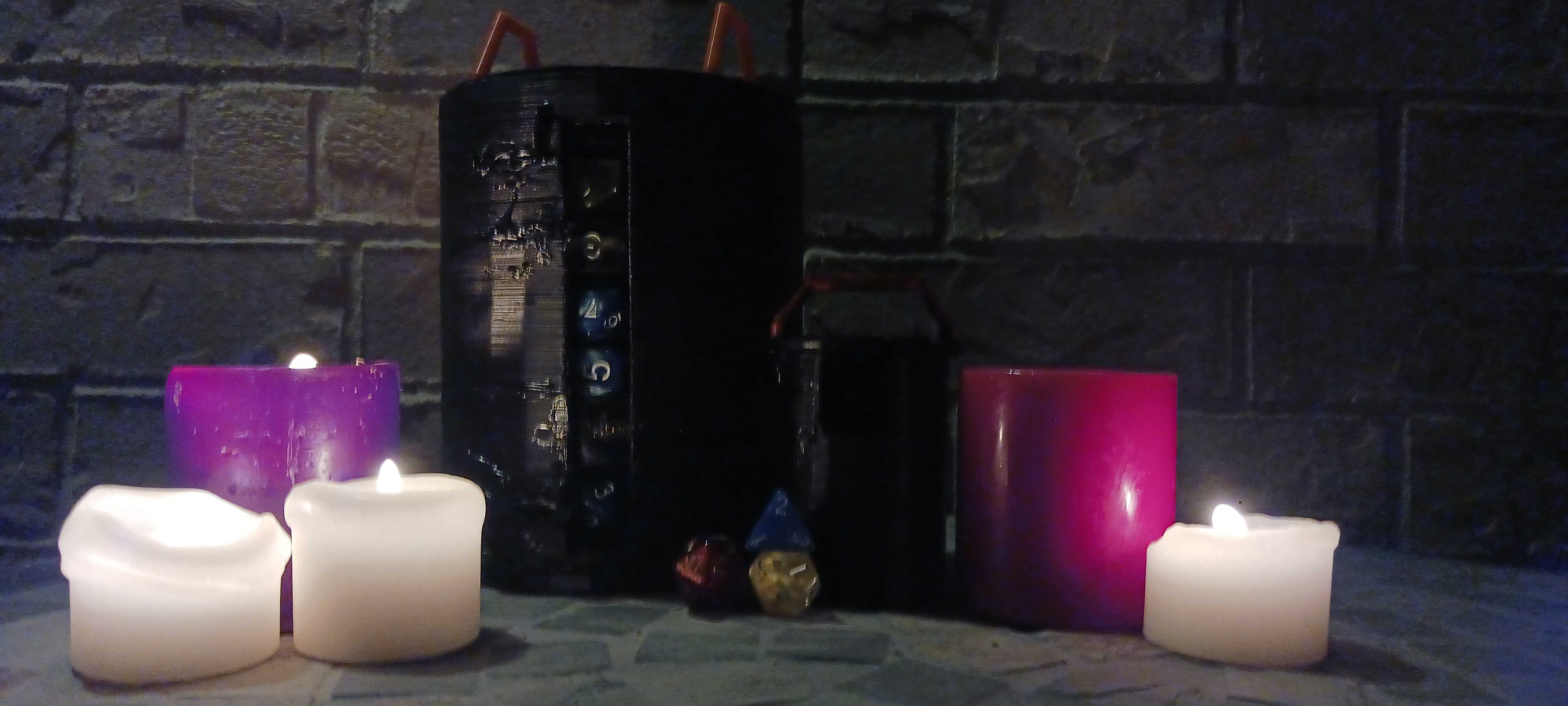 Lazy Susan dice storage with dice tower