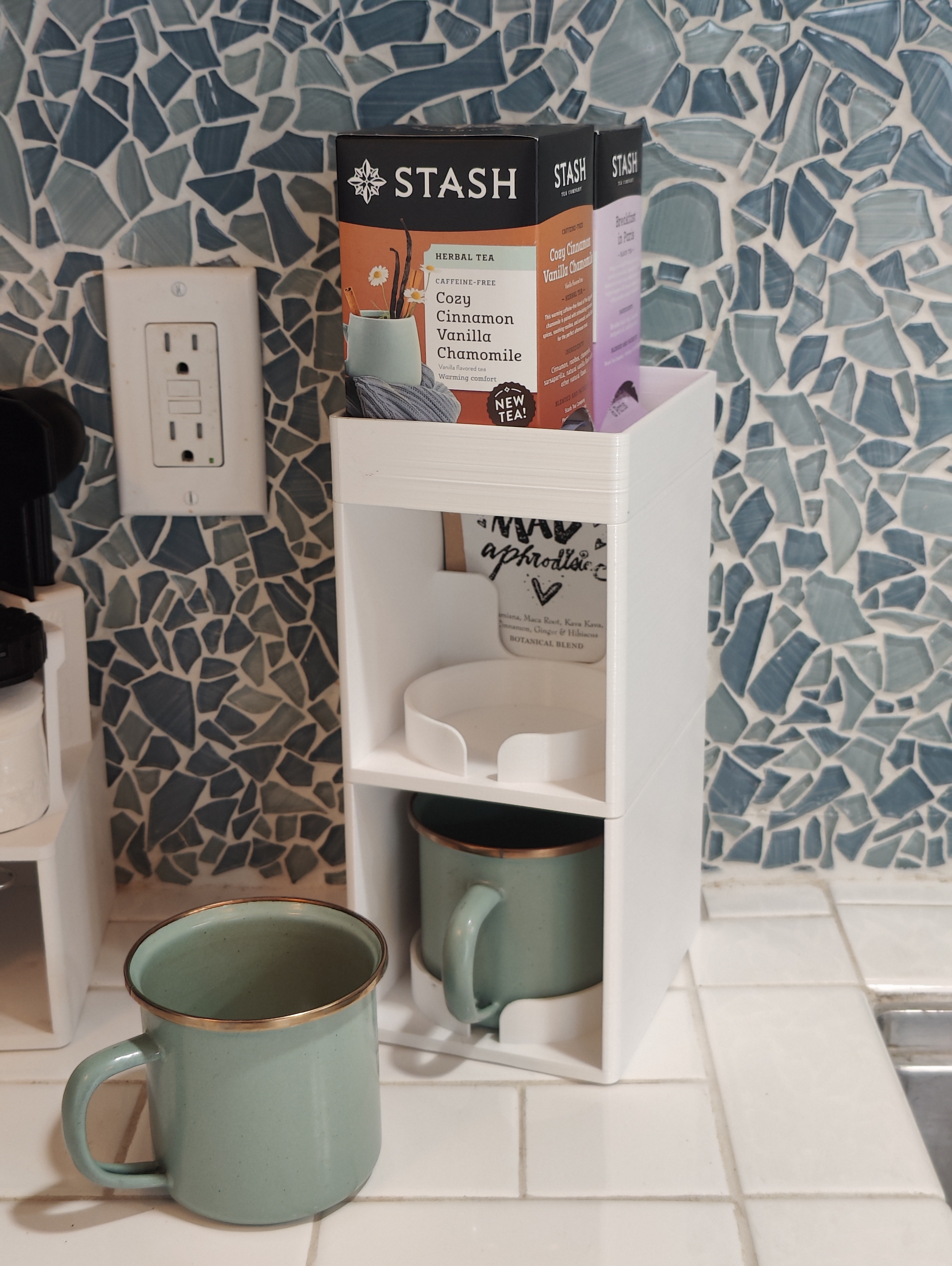 RV, Van, Boat Stackable Coffee Mug Holder for Barebones Enamel Cup with Tea Bag Holder/Stash