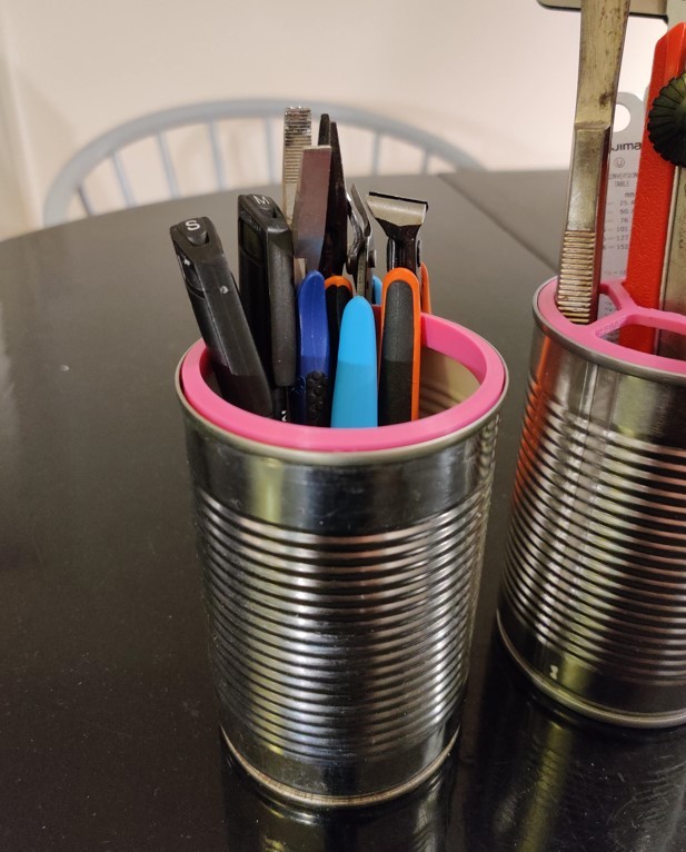 Tin can pen and tool organizer