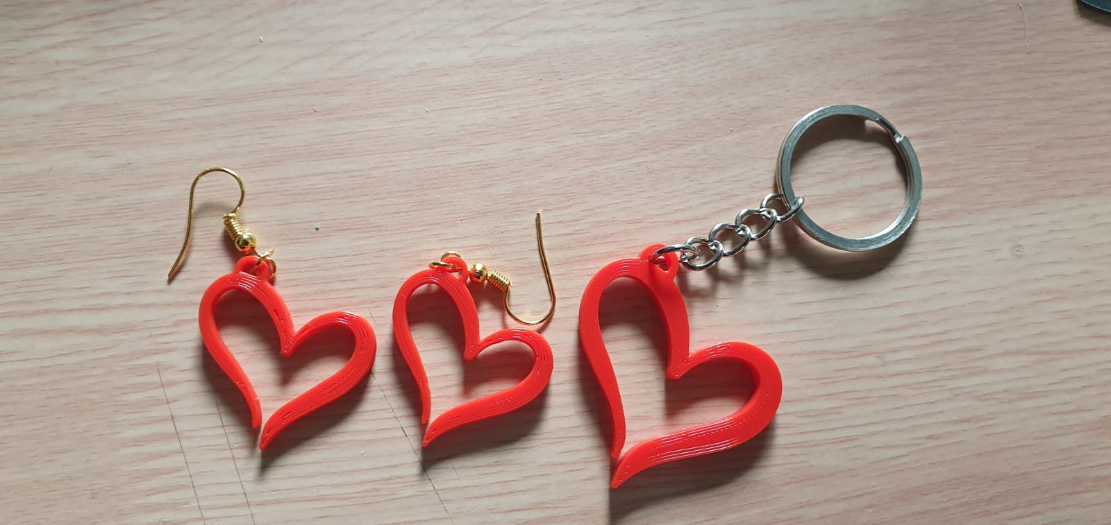 keychain and earrings  in the shape of a heart