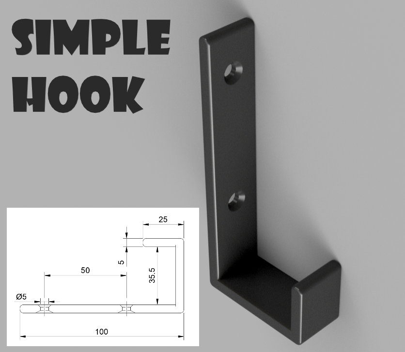 Simple hook (.stl + .f3d) by Paweł Zięba | Download free STL model ...