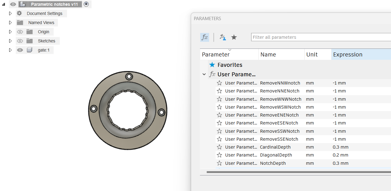 Parametric notch builder for Removeable-gate-gcc