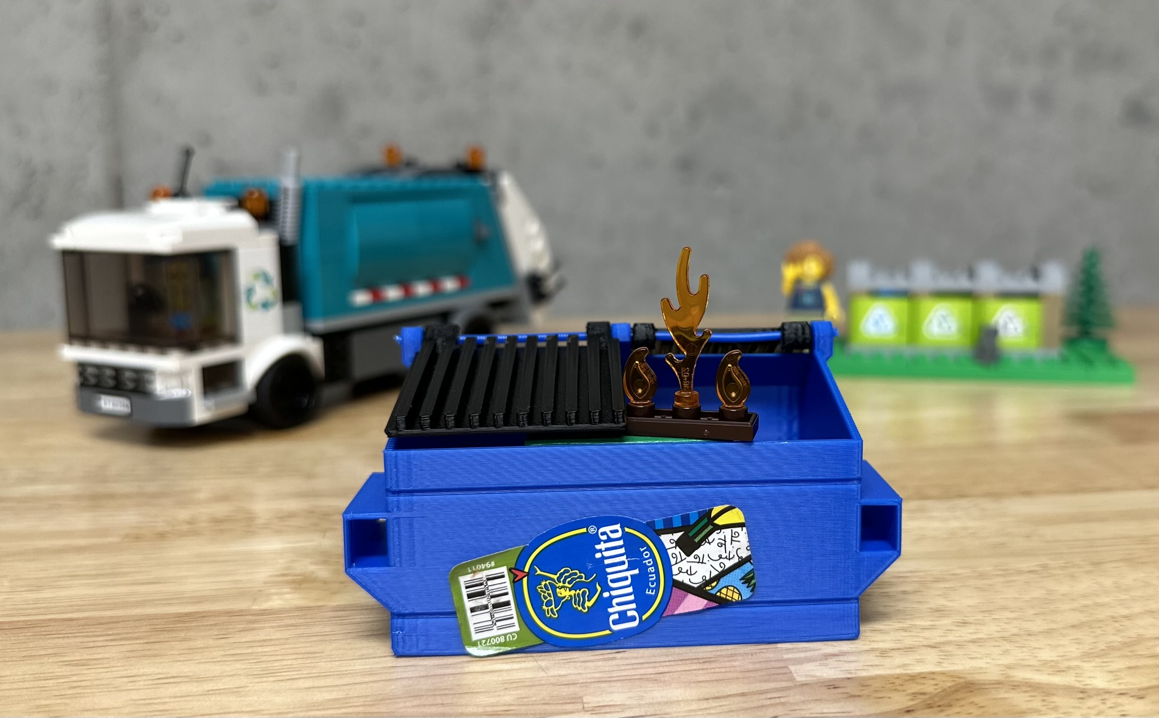 Toy Dumpster with Filament Hinge