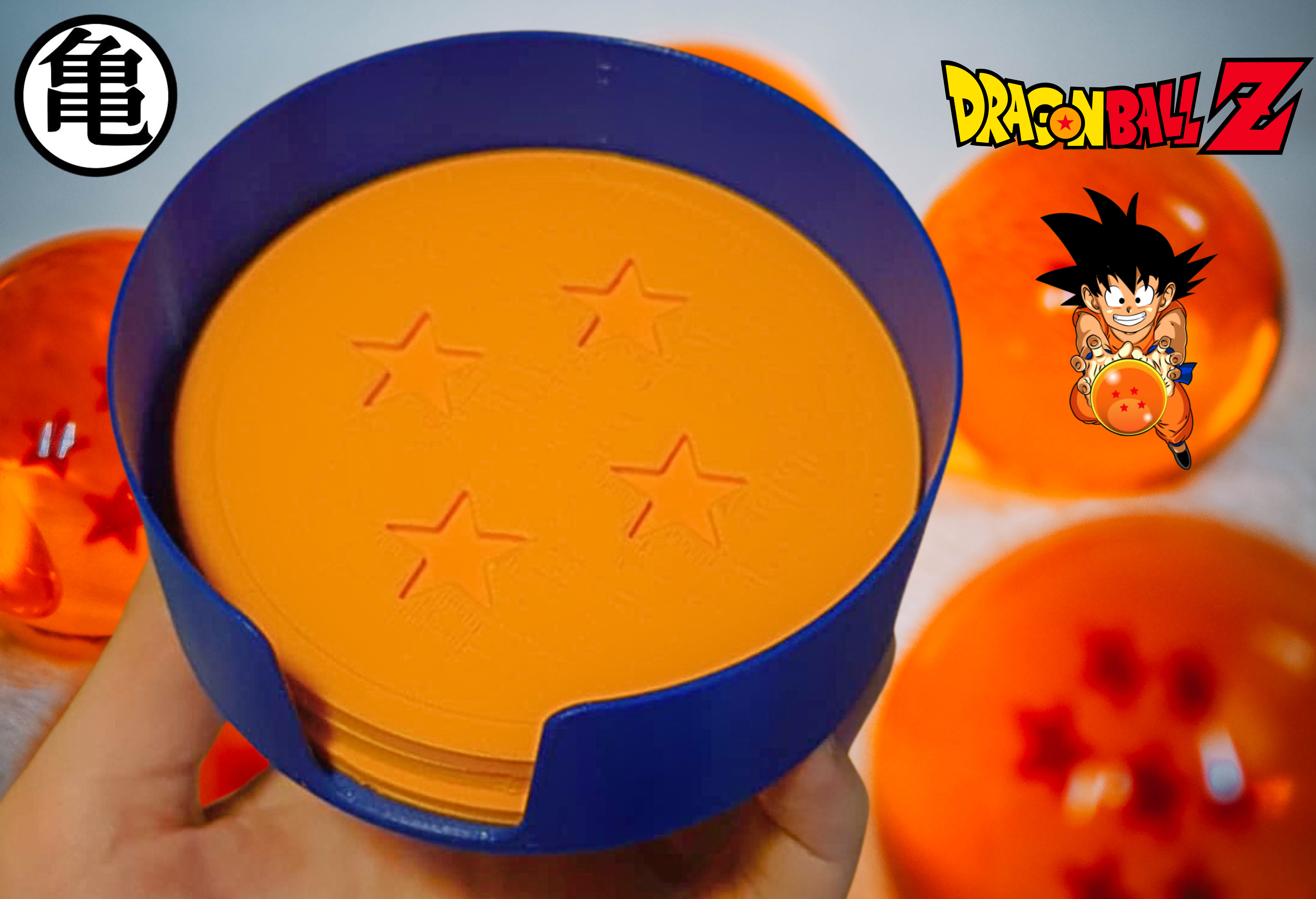 Dragon Ball coasters and holder.