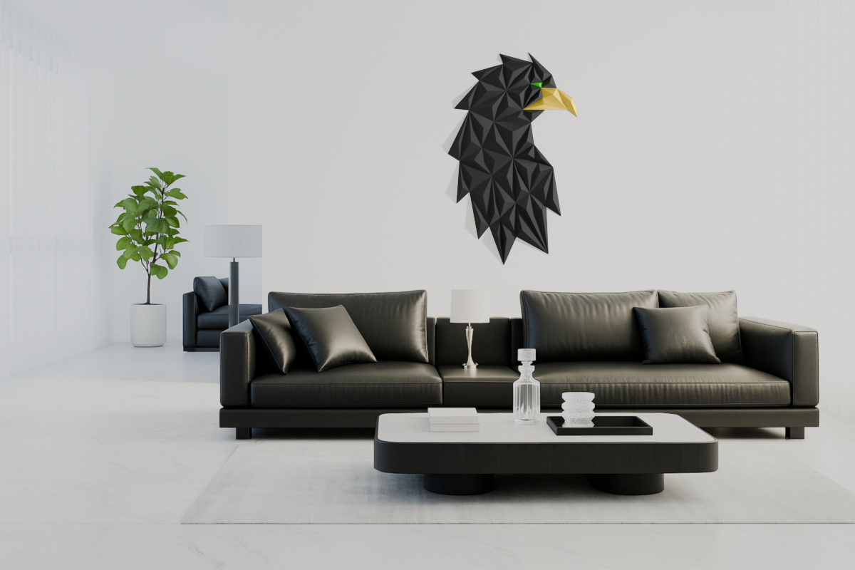 Geometric eagle (or crow) head wall art