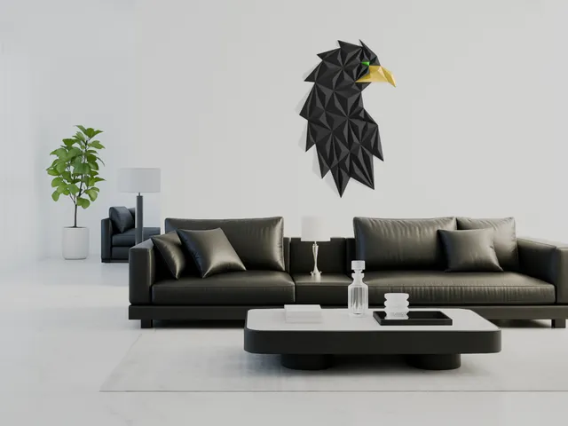 Geometric eagle (or crow) head wall art