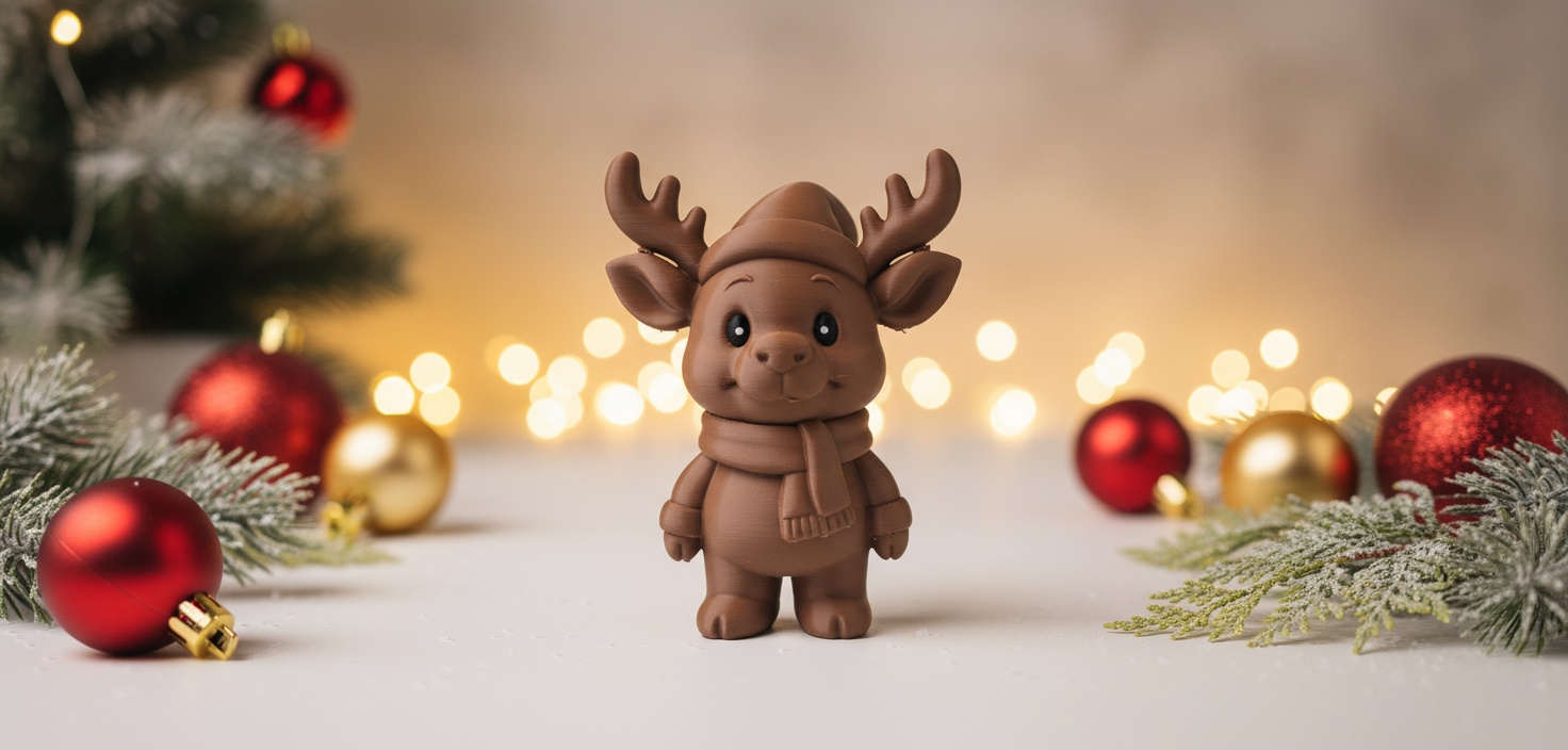 Reindeer in Hat and Scarf Christmas Figurine
