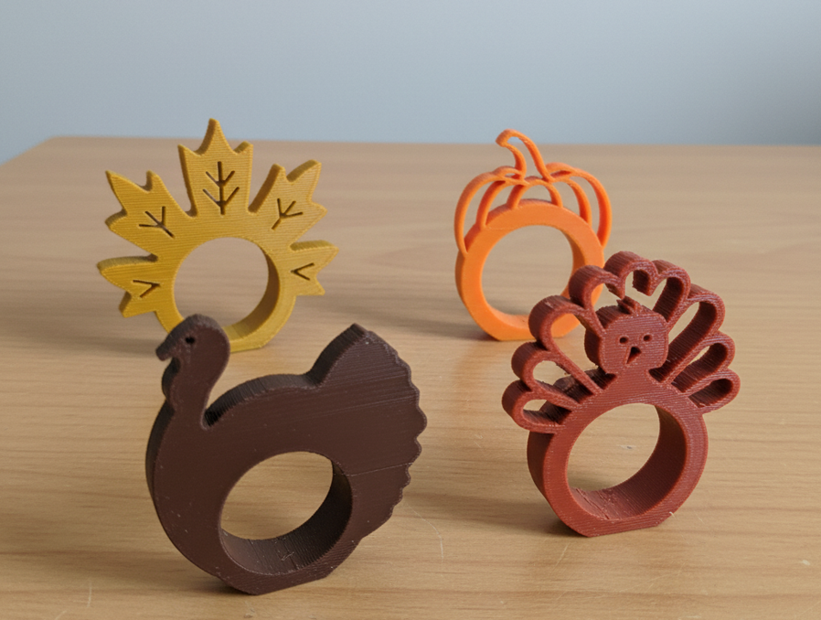 Thanksgiving Napkin Rings: Pumpkin, Autumn leaf and 2 Turkeys