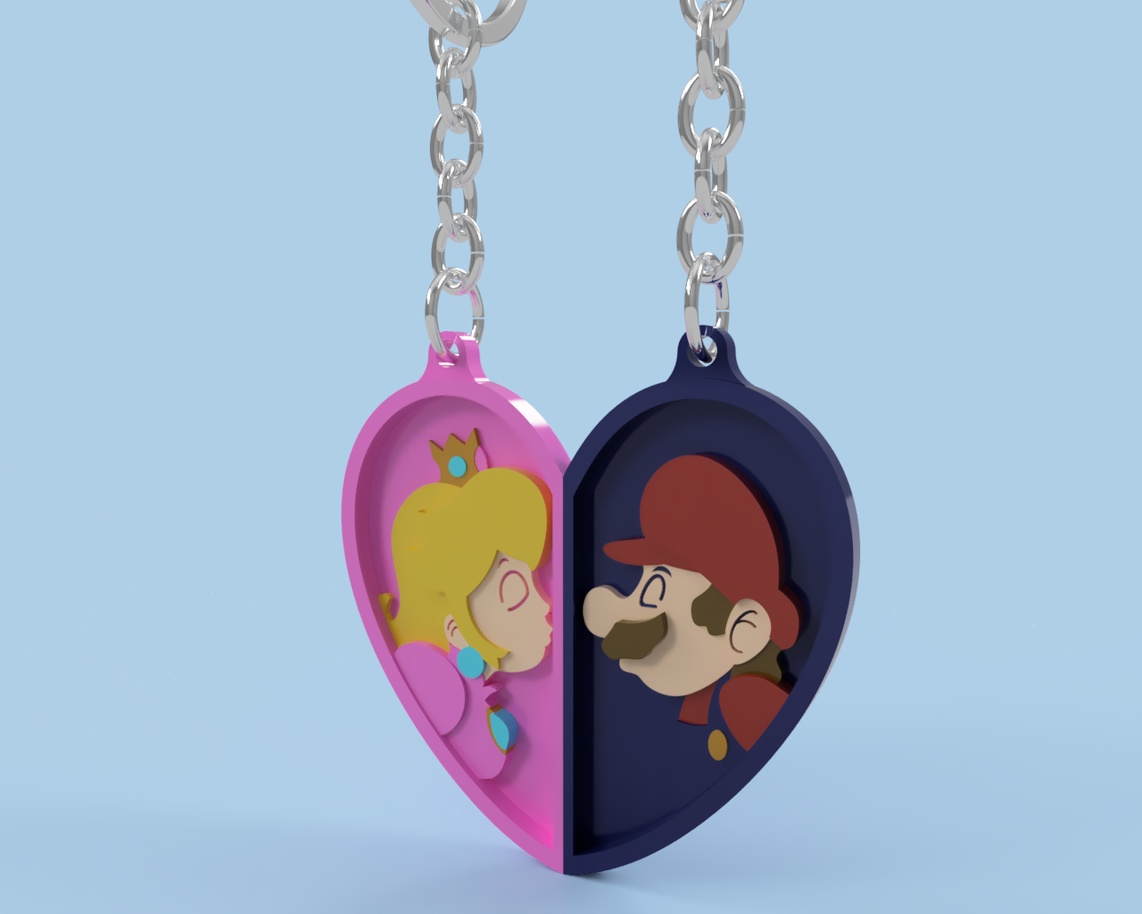 Mario and Peach Keychain