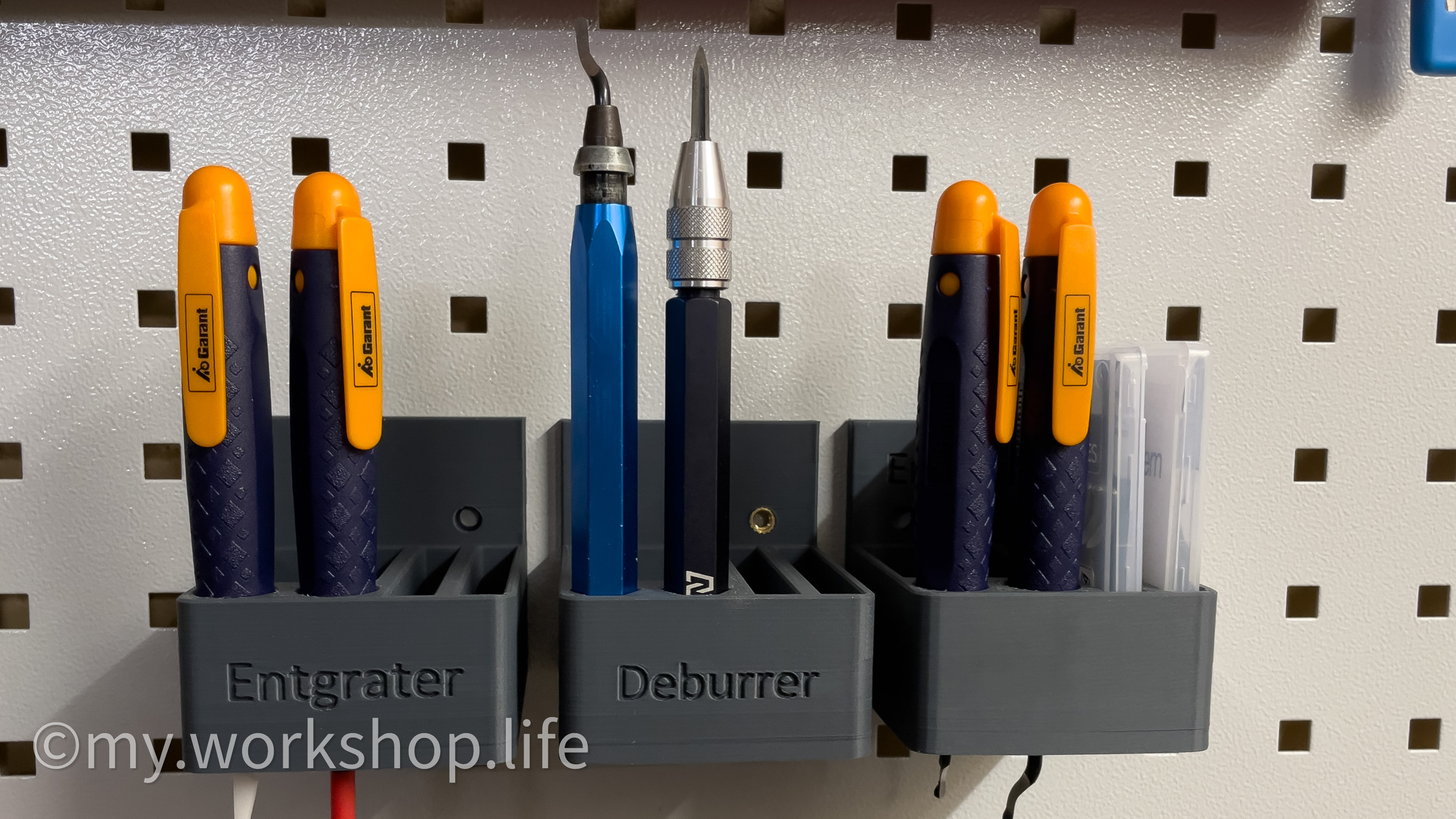 Deburrer Holder for Skadis or Garant / Holex pegboard for round and hexagon tools with spare blades