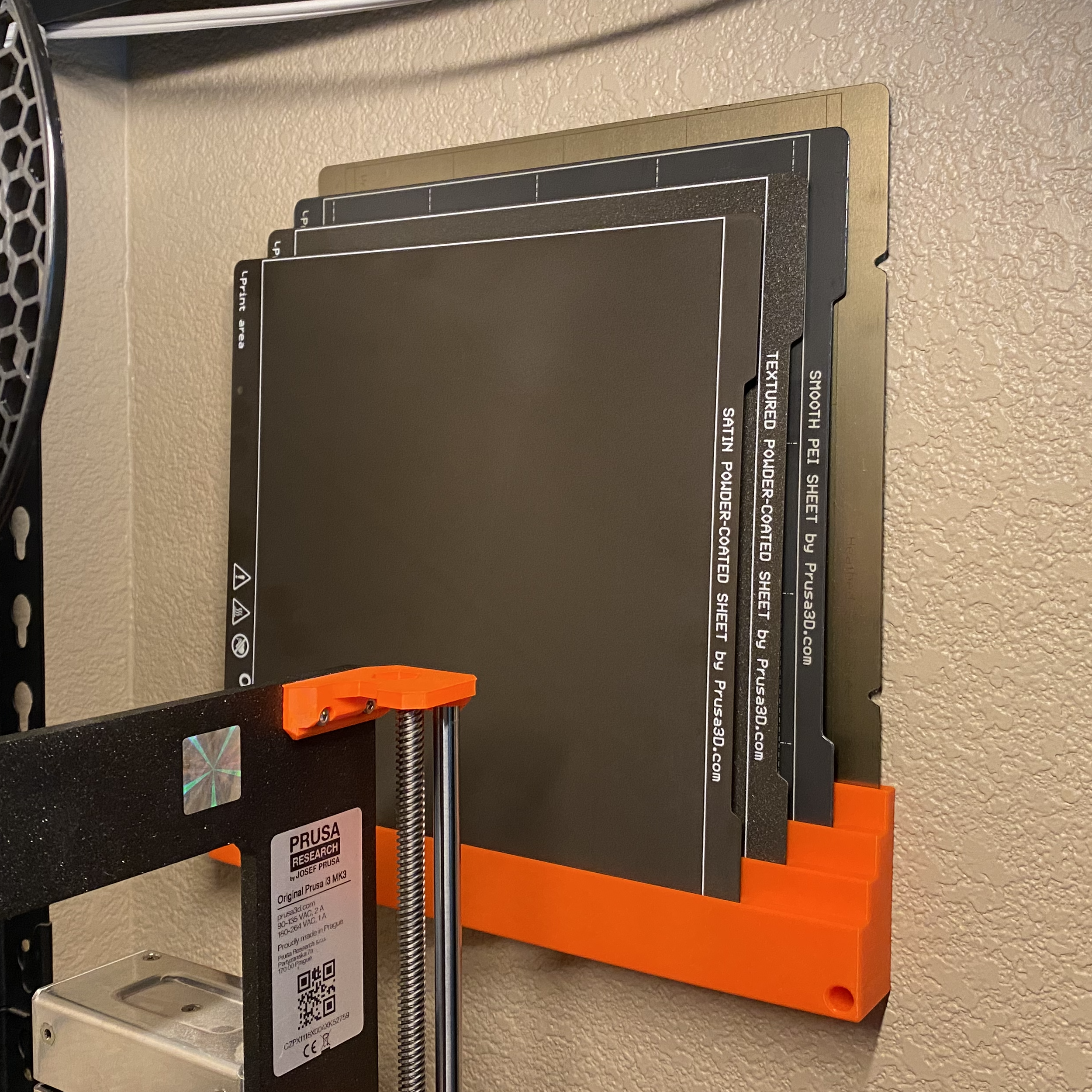 Spring Steel Build Plate Wall Mounted Rack (Prusa Mk3, Mk3s, Mk4)