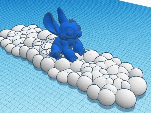 Stitch riding a bubble board